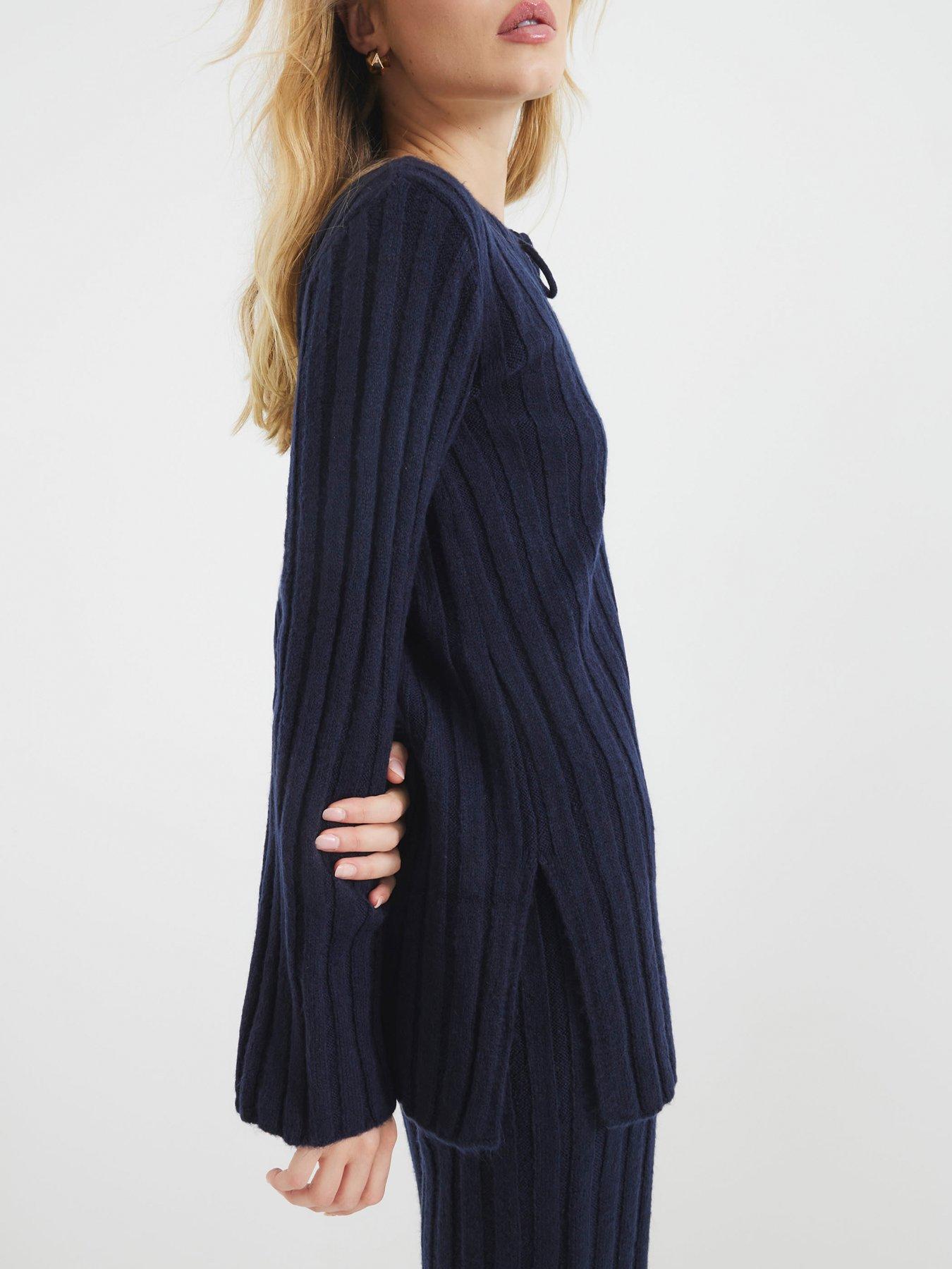 stillFront image of river-island-ribbed-tunic-top-navy-blue