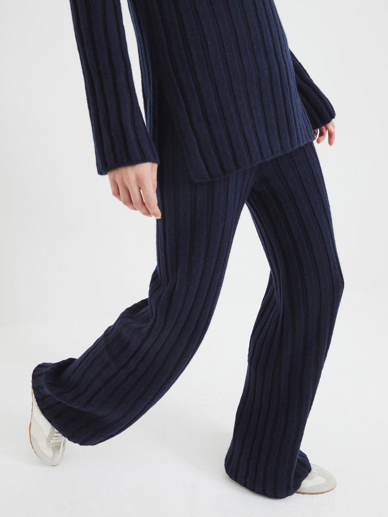 undefined Ribbed Flare Trouser - Navy - Blue