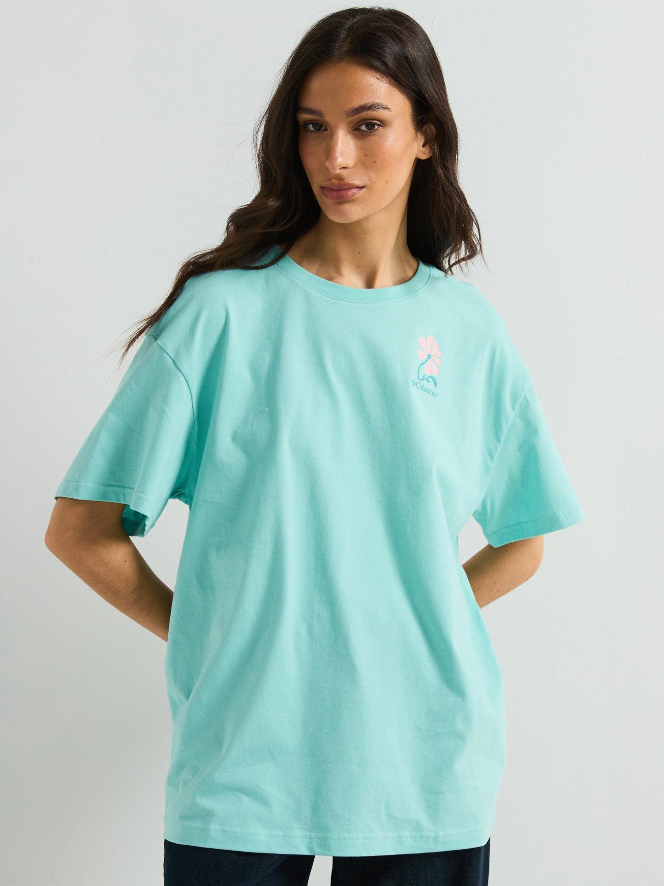 image of columbia-womens-rolling-bend-graphic-oversized-t-shirt-blue