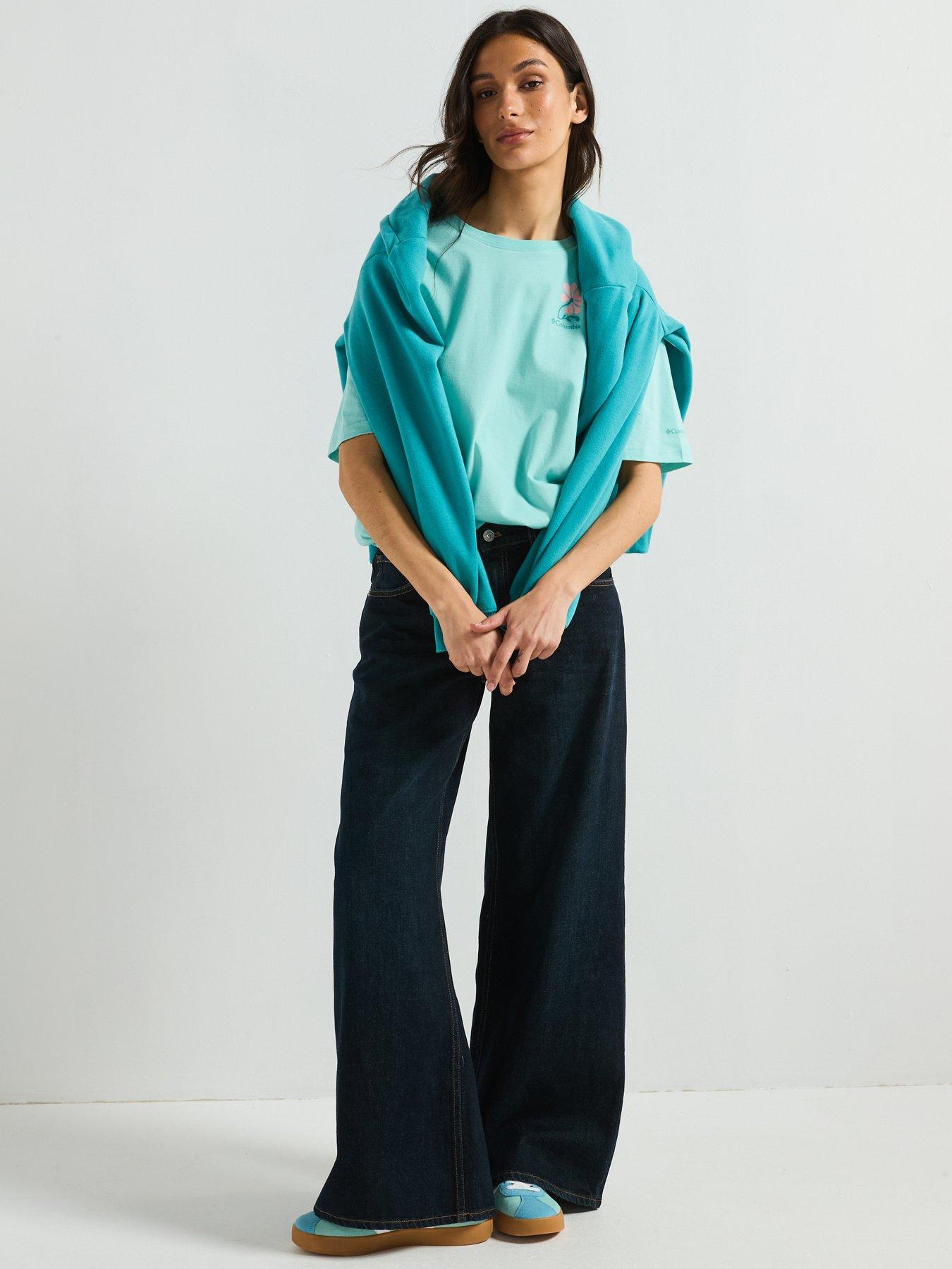  image of columbia-womens-rolling-bend-graphic-oversized-t-shirt-blue