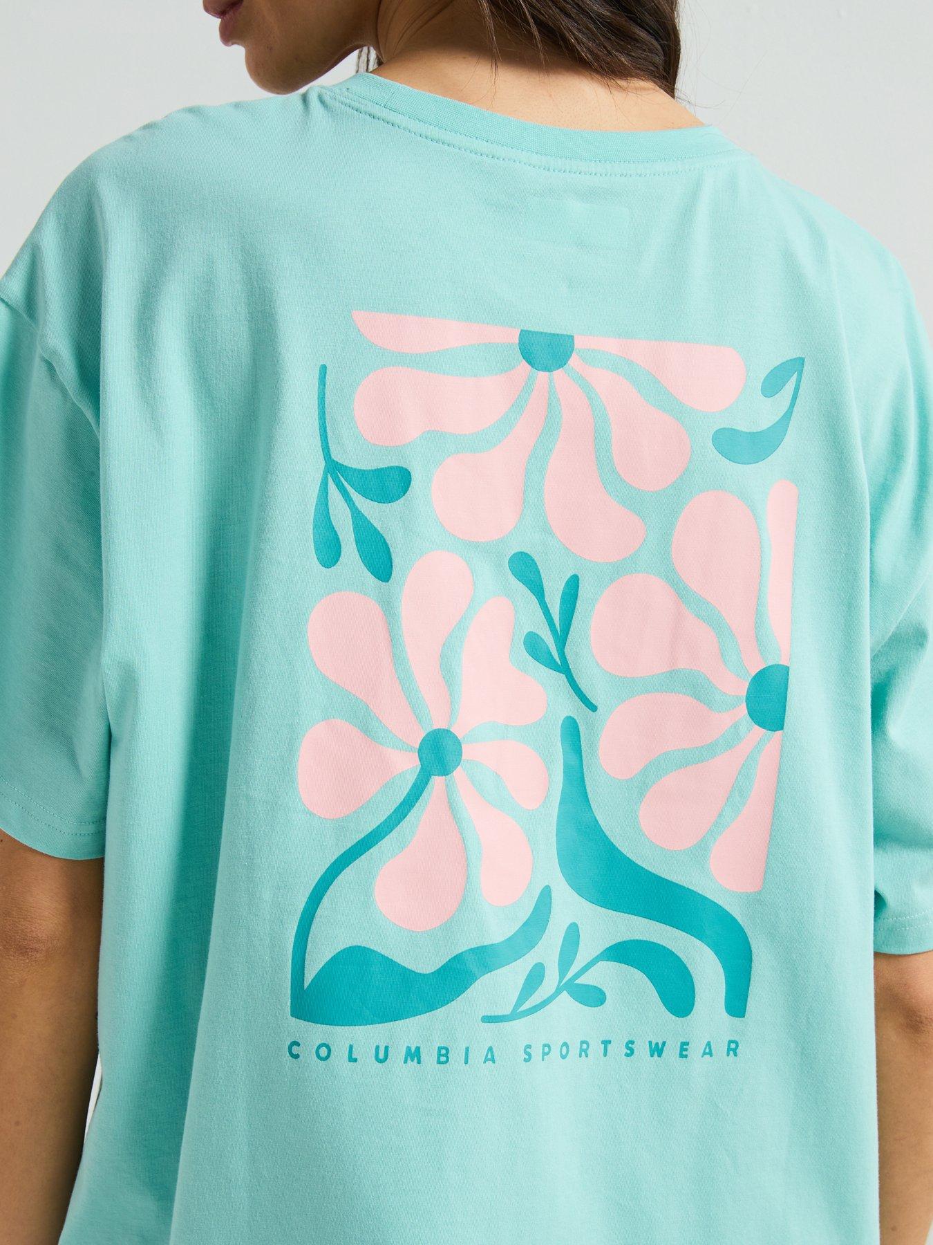  image of columbia-womens-rolling-bend-graphic-oversized-t-shirt-blue