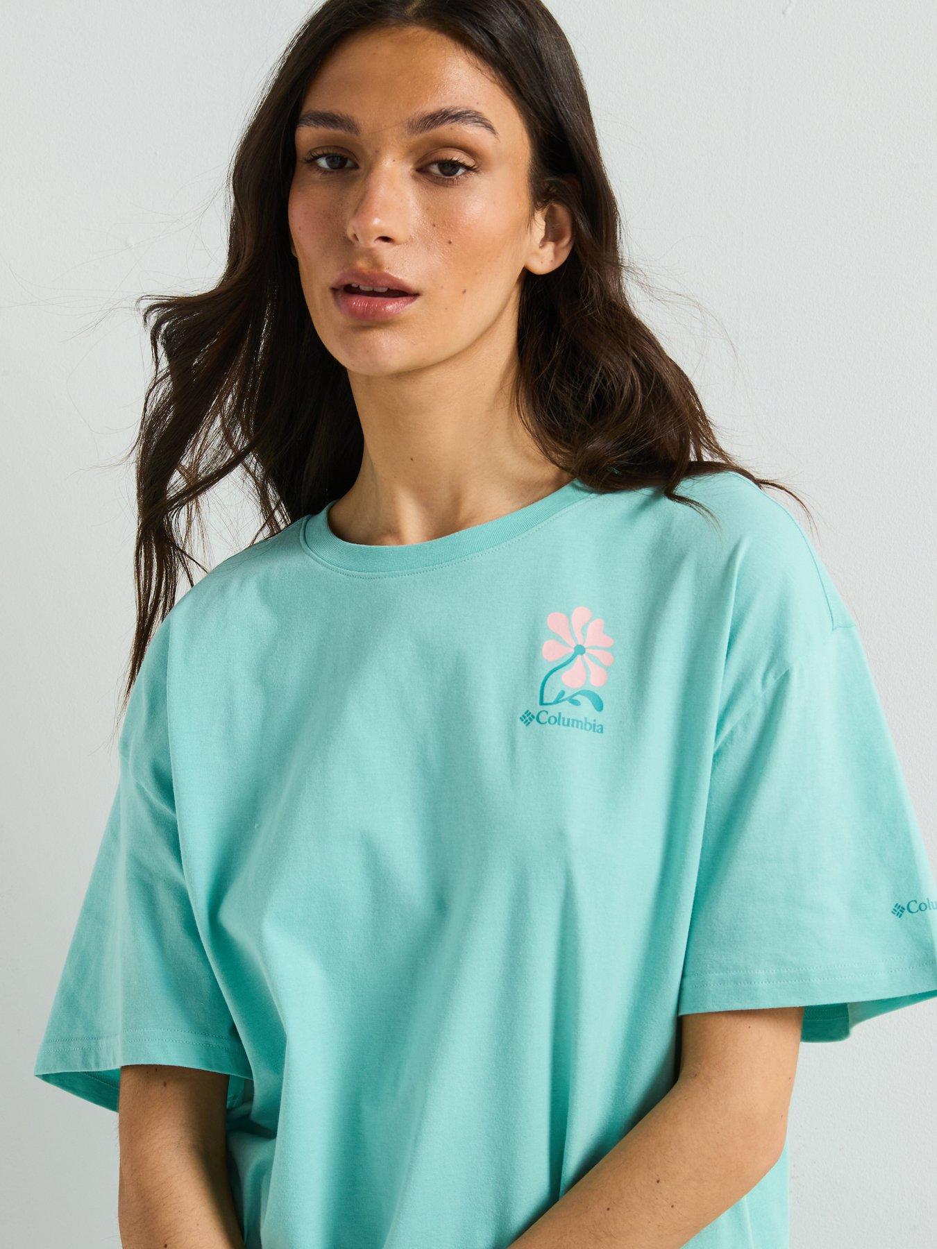  image of columbia-womens-rolling-bend-graphic-oversized-t-shirt-blue