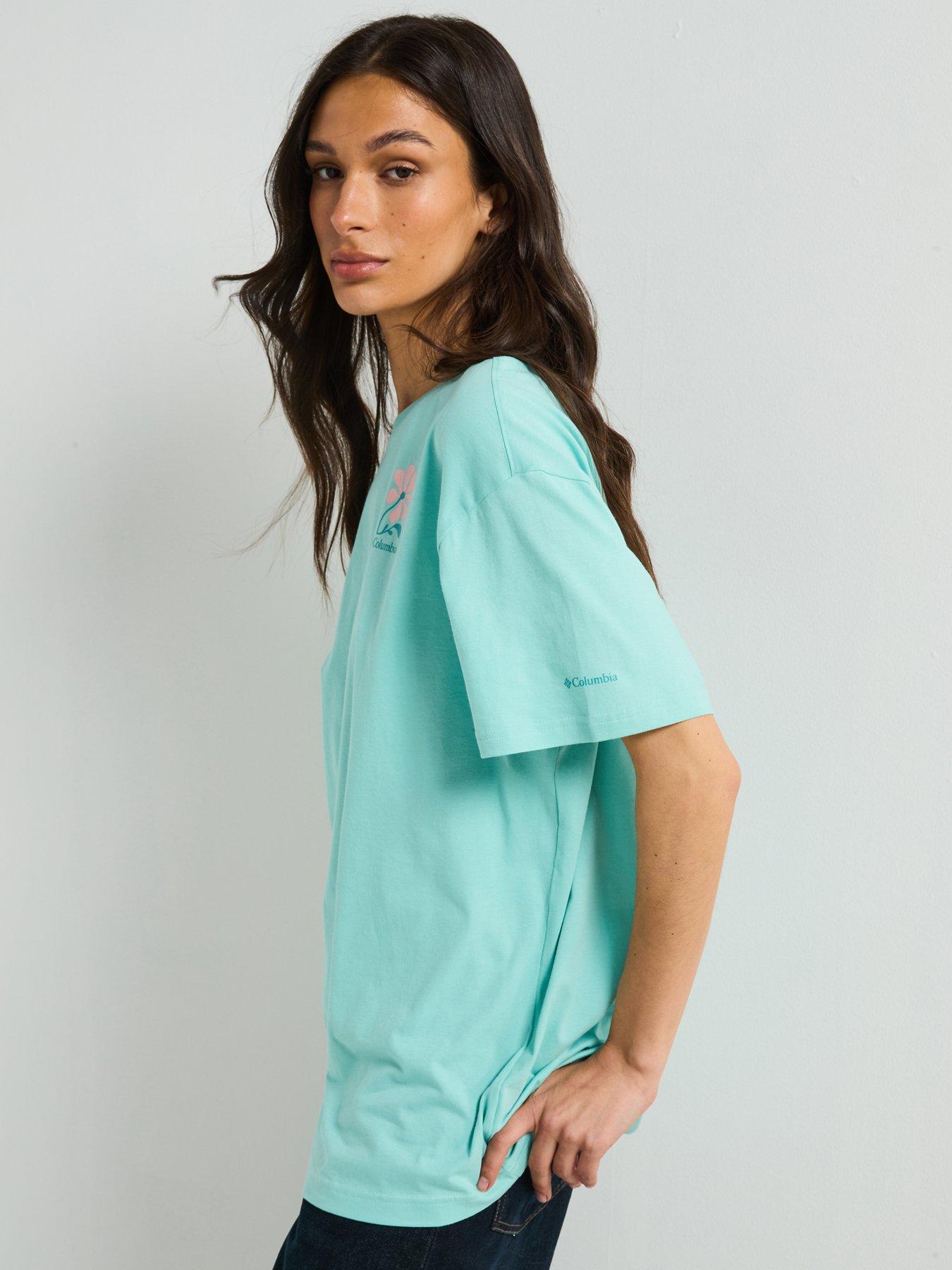  image of columbia-womens-rolling-bend-graphic-oversized-t-shirt-blue