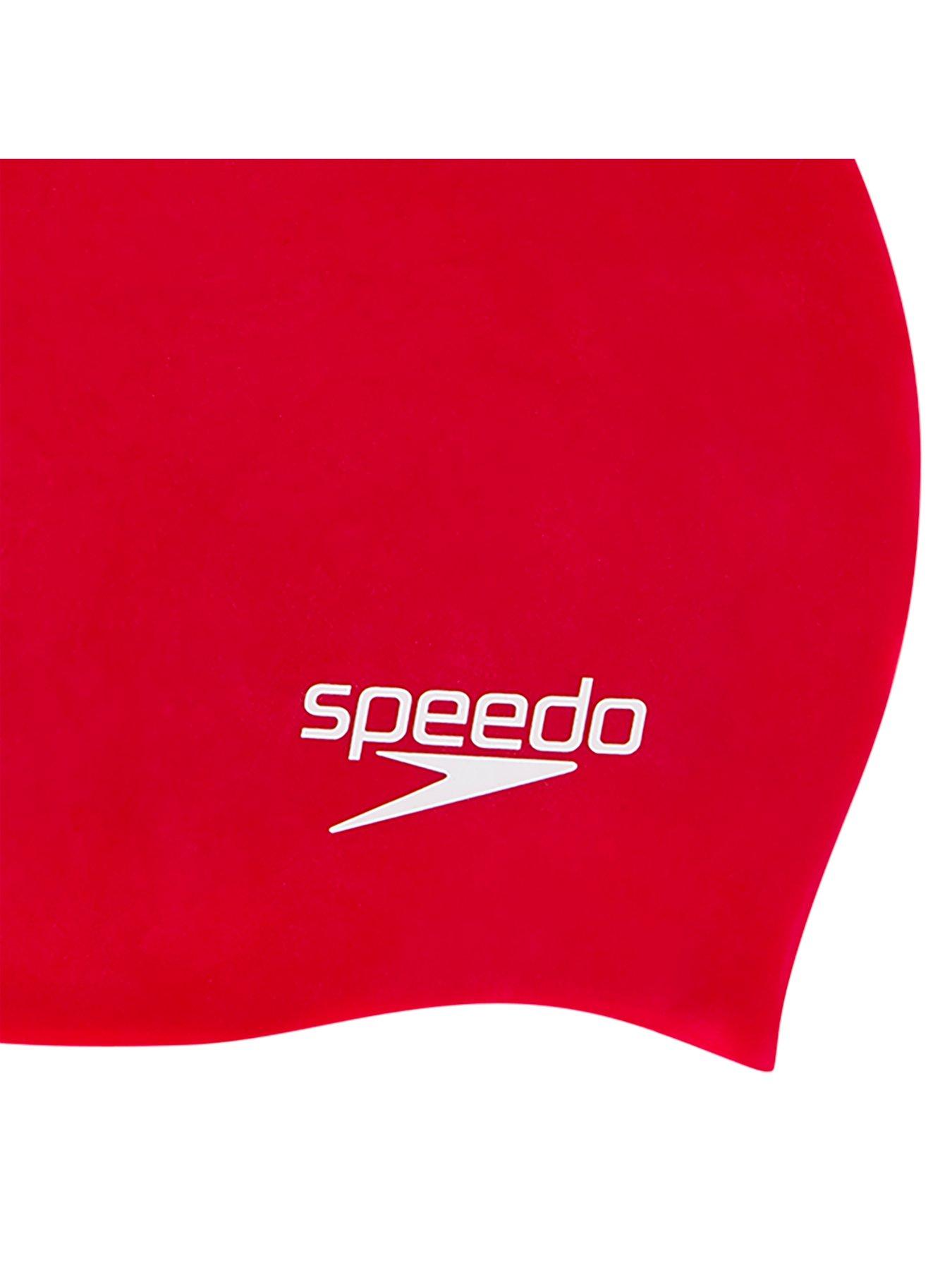  image of speedo-plain-moulded-silicone-junior-swimming-cap-red