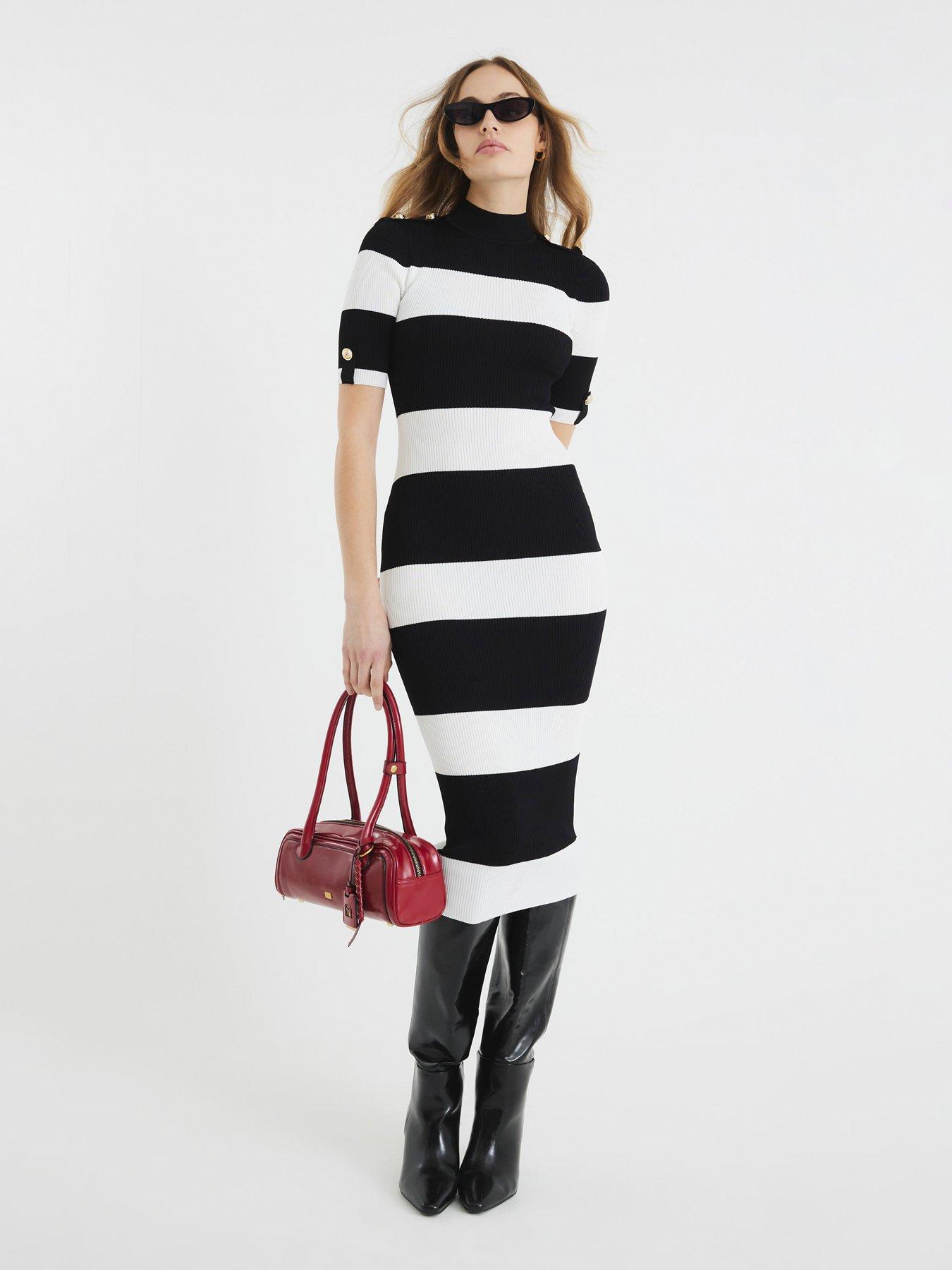 undefined Shoulder Padded Military Dress - Black