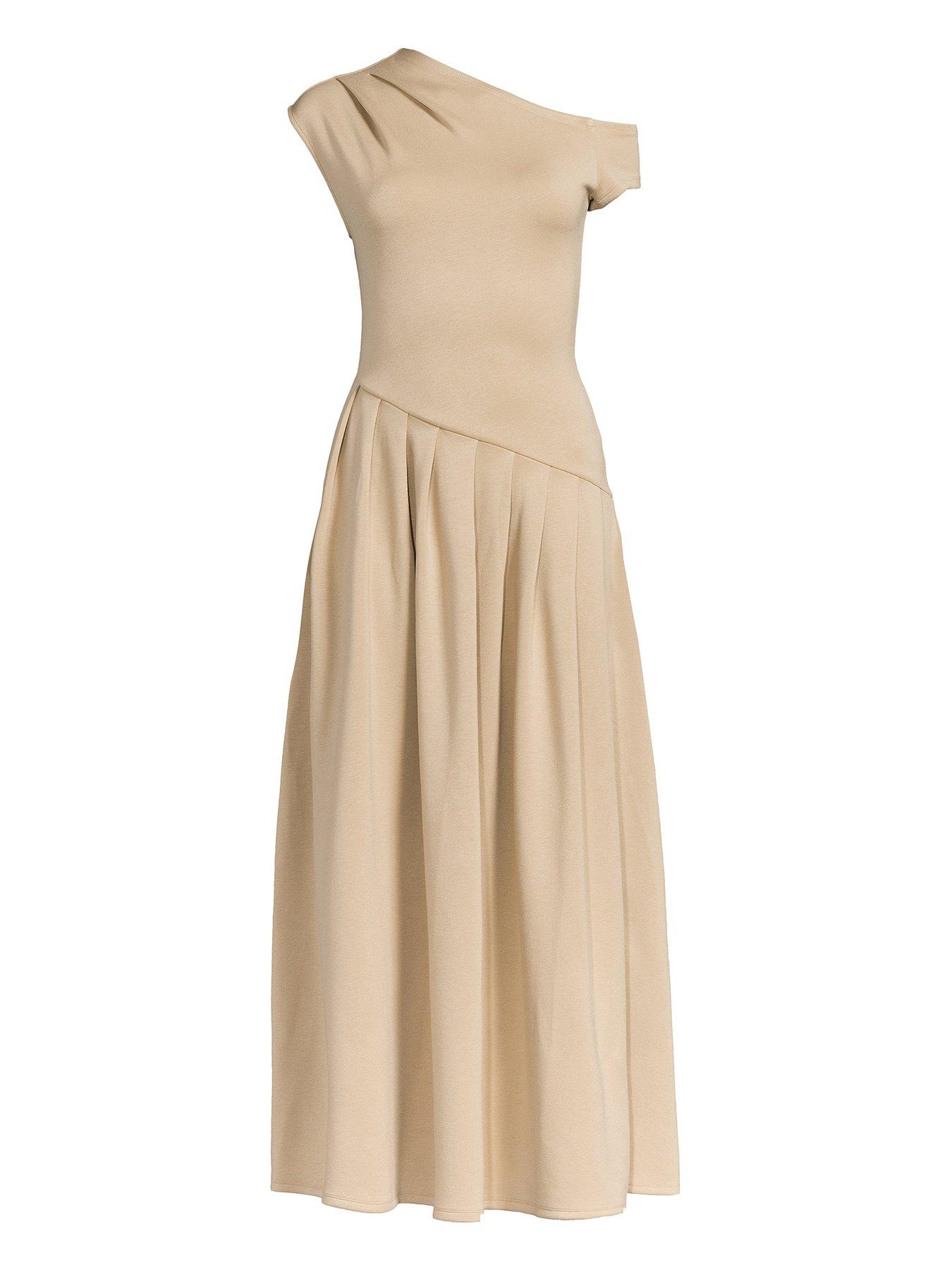  image of michelle-keegan-off-the-shoulder-curved-waist-midaxi-dress-beige