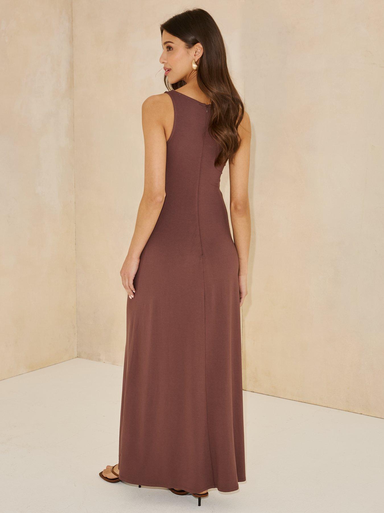 stillFront image of michelle-keegan-double-shell-trimnbspjersey-midaxi-dress-brown
