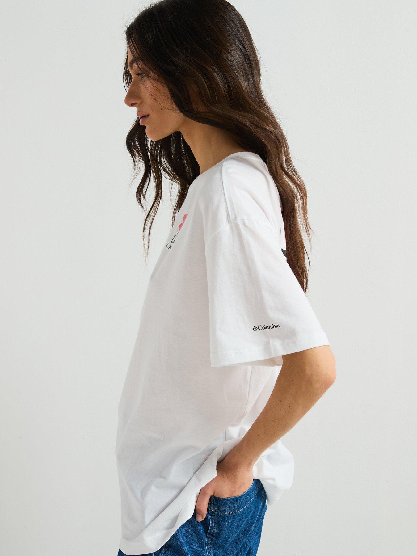  image of columbia-womens-rolling-bend-graphic-oversized-t-shirt-white