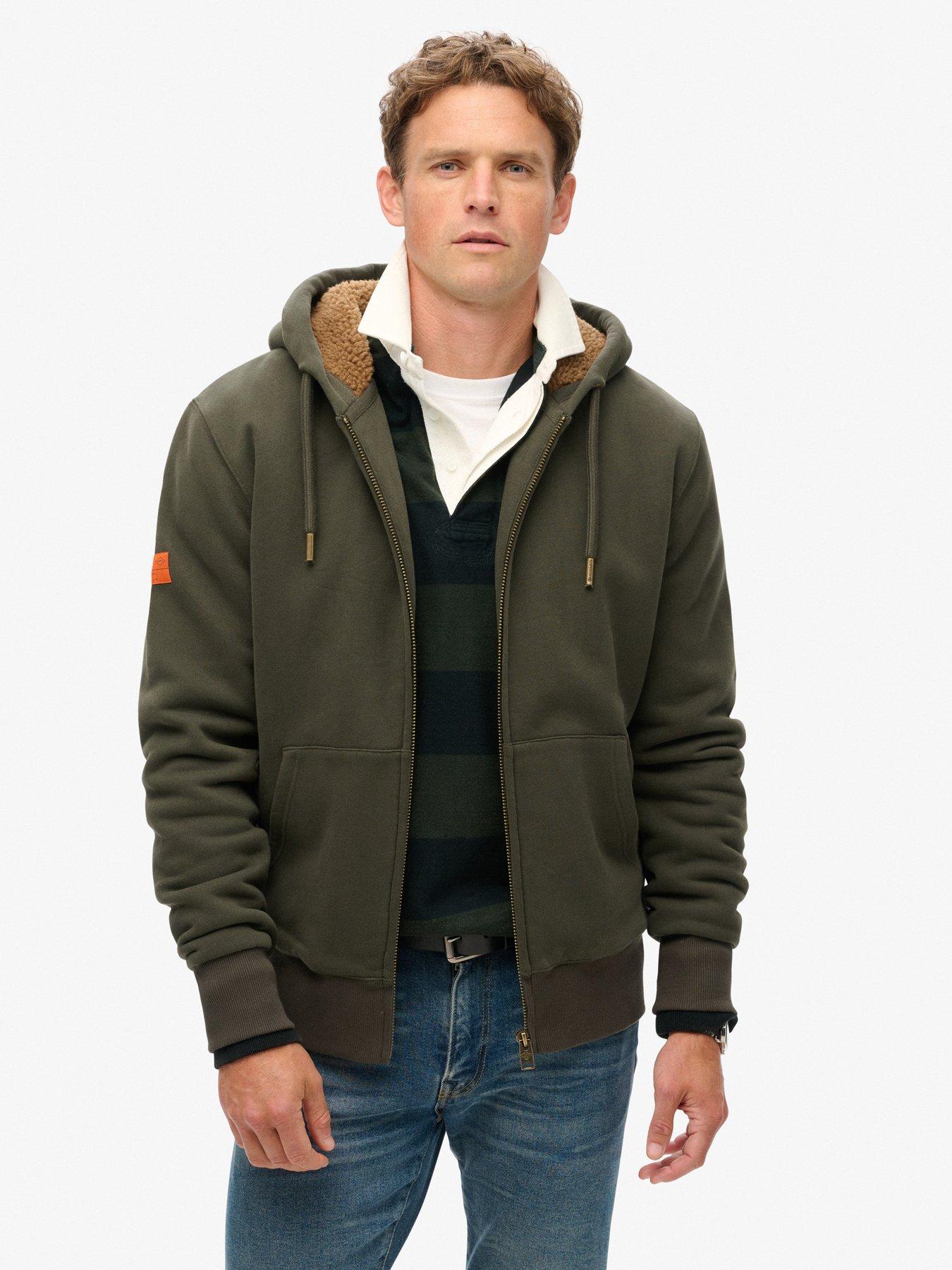 undefined Borg Lined Zip Hoodie - Dark Green