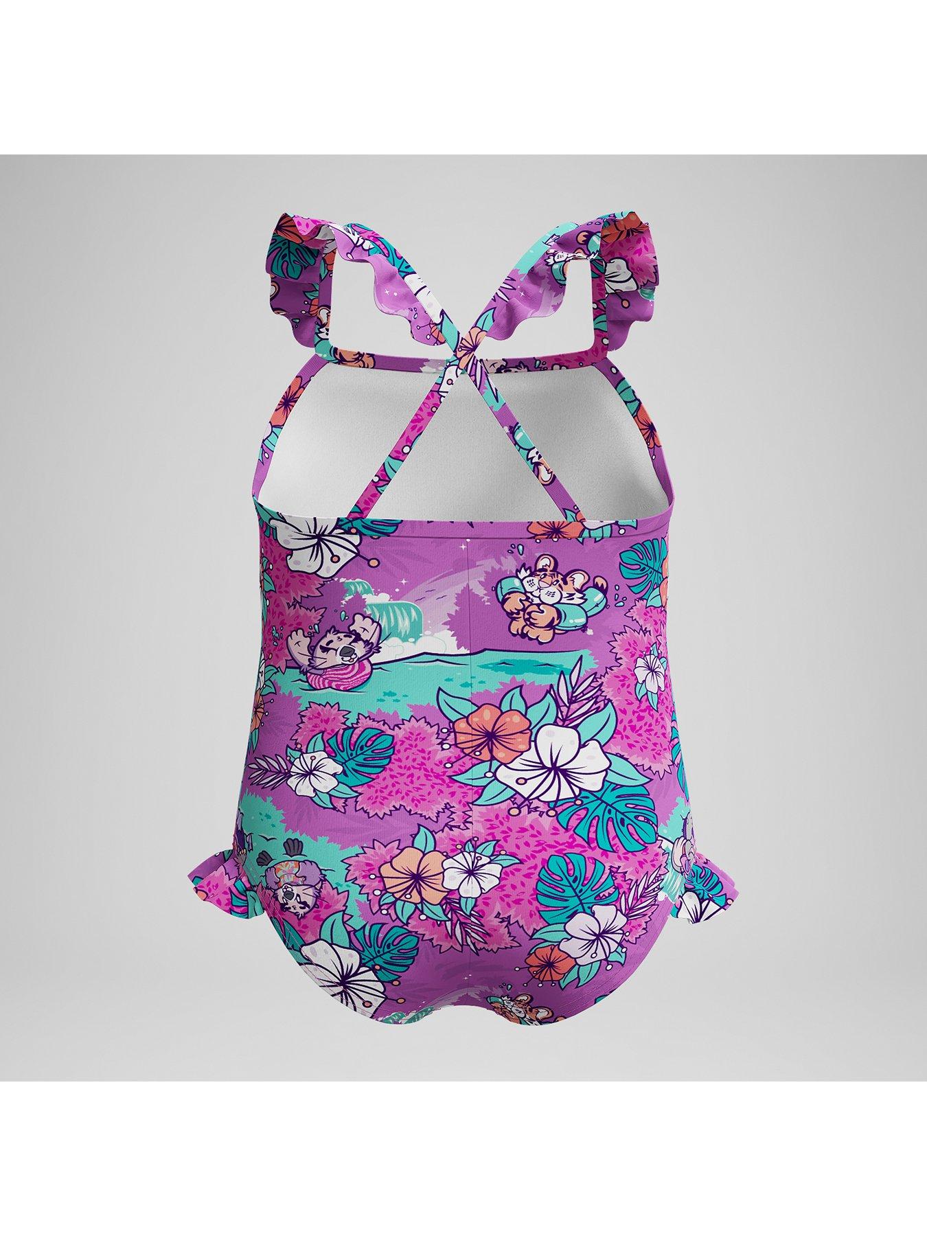  image of speedo-girls-learn-to-swim-printed-frill-thinstrap-purple