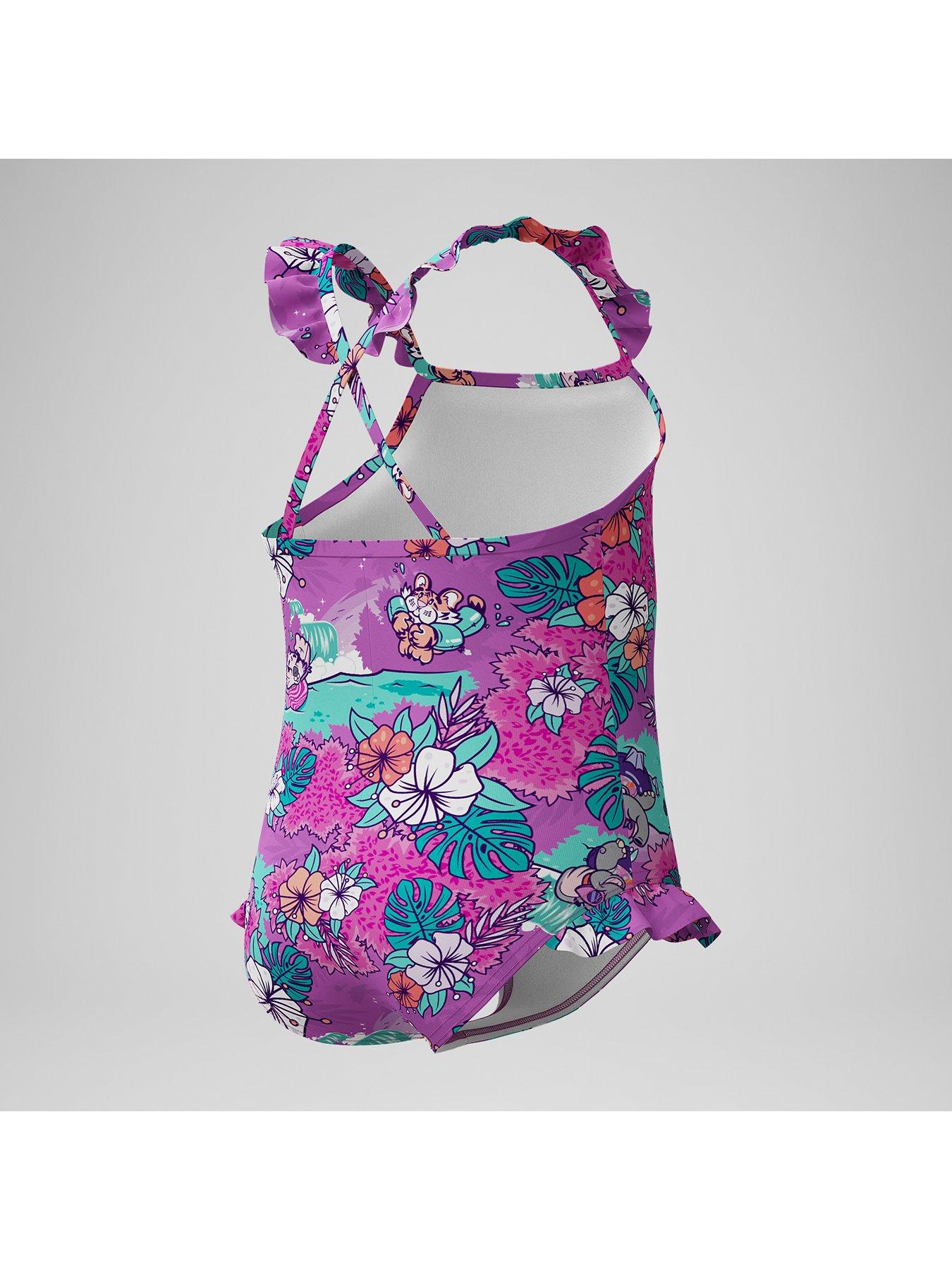  image of speedo-girls-learn-to-swim-printed-frill-thinstrap-purple