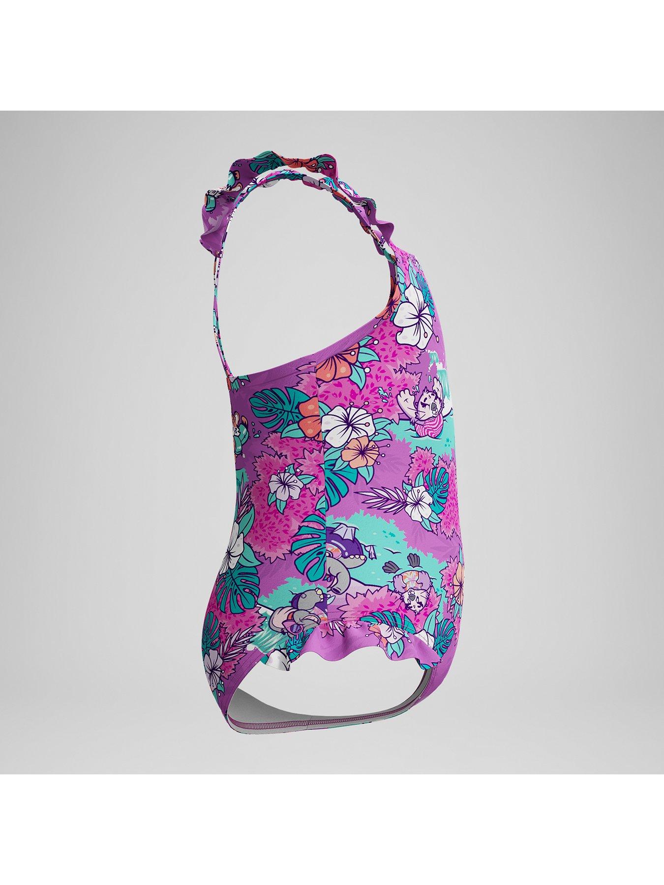  image of speedo-girls-learn-to-swim-printed-frill-thinstrap-purple