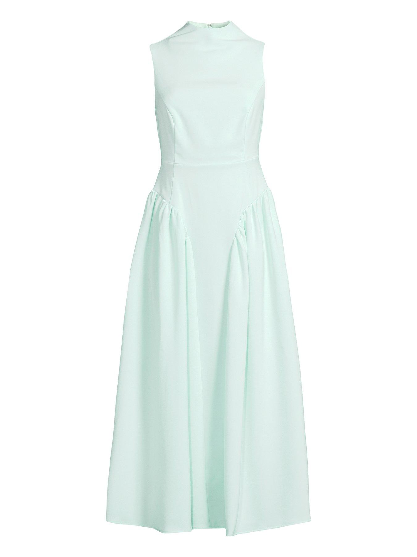  image of michelle-keegan-pleated-corset-sleeveless-dress-green