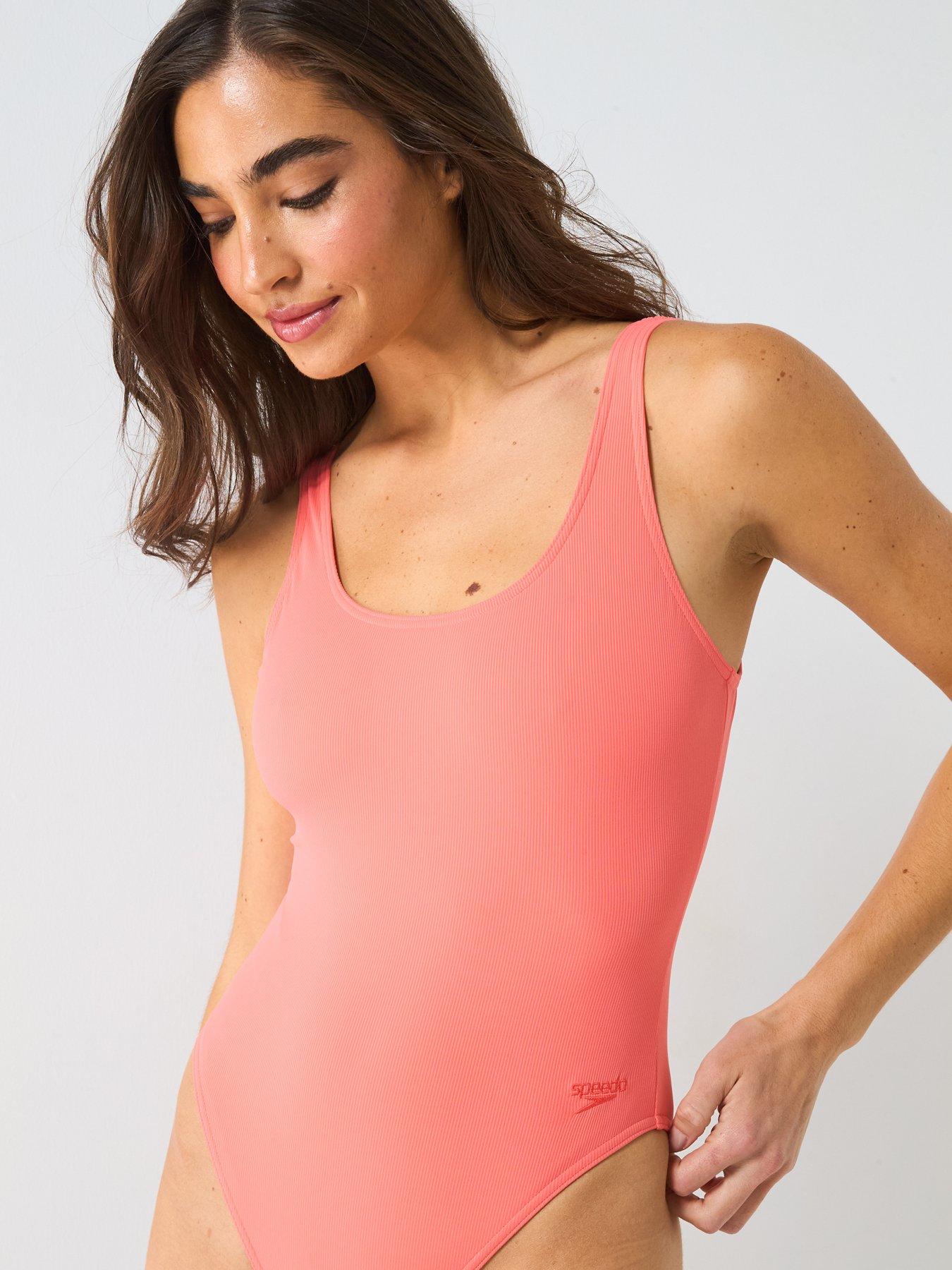  image of speedo-womens-textured-deep-u-back-coral-sands-pink