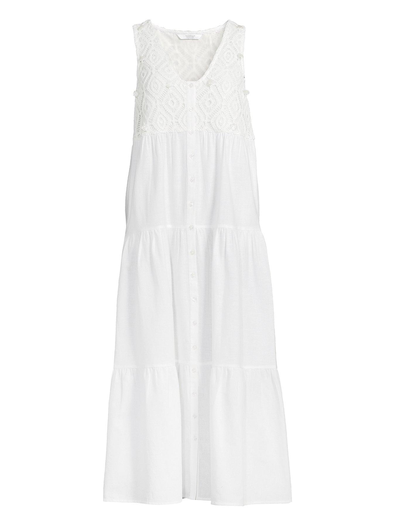  image of michelle-keegan-crochet-shell-embellished-tiered-midaxi-dress-white