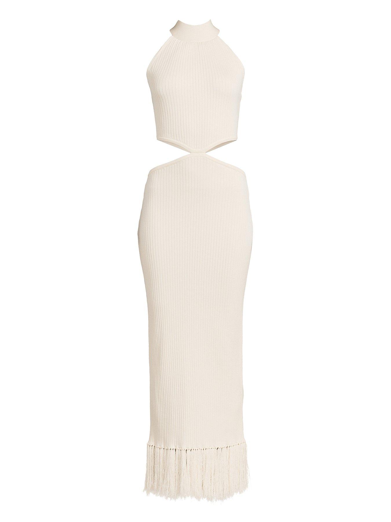 michelle keegan knitted dress Cut Out Tassel Hem - Cream 2023_FW