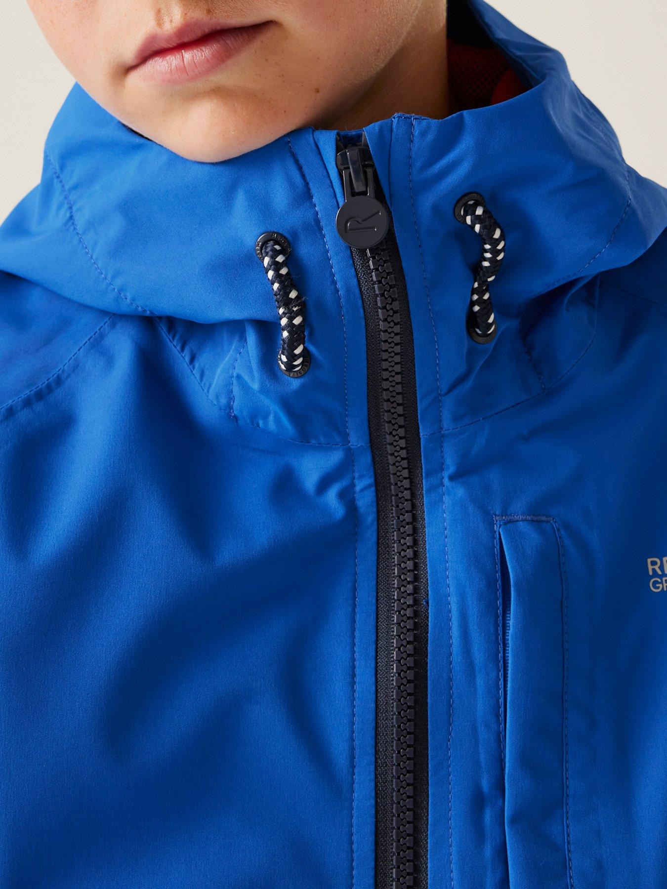  image of regatta-hanleigh-ii-kids-waterproof-shell-jacket-blue