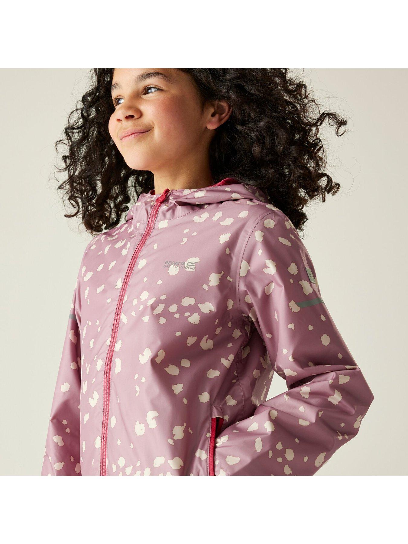  image of regatta-printed-lever-ii-kids-waterproof-shell-jacket--pink
