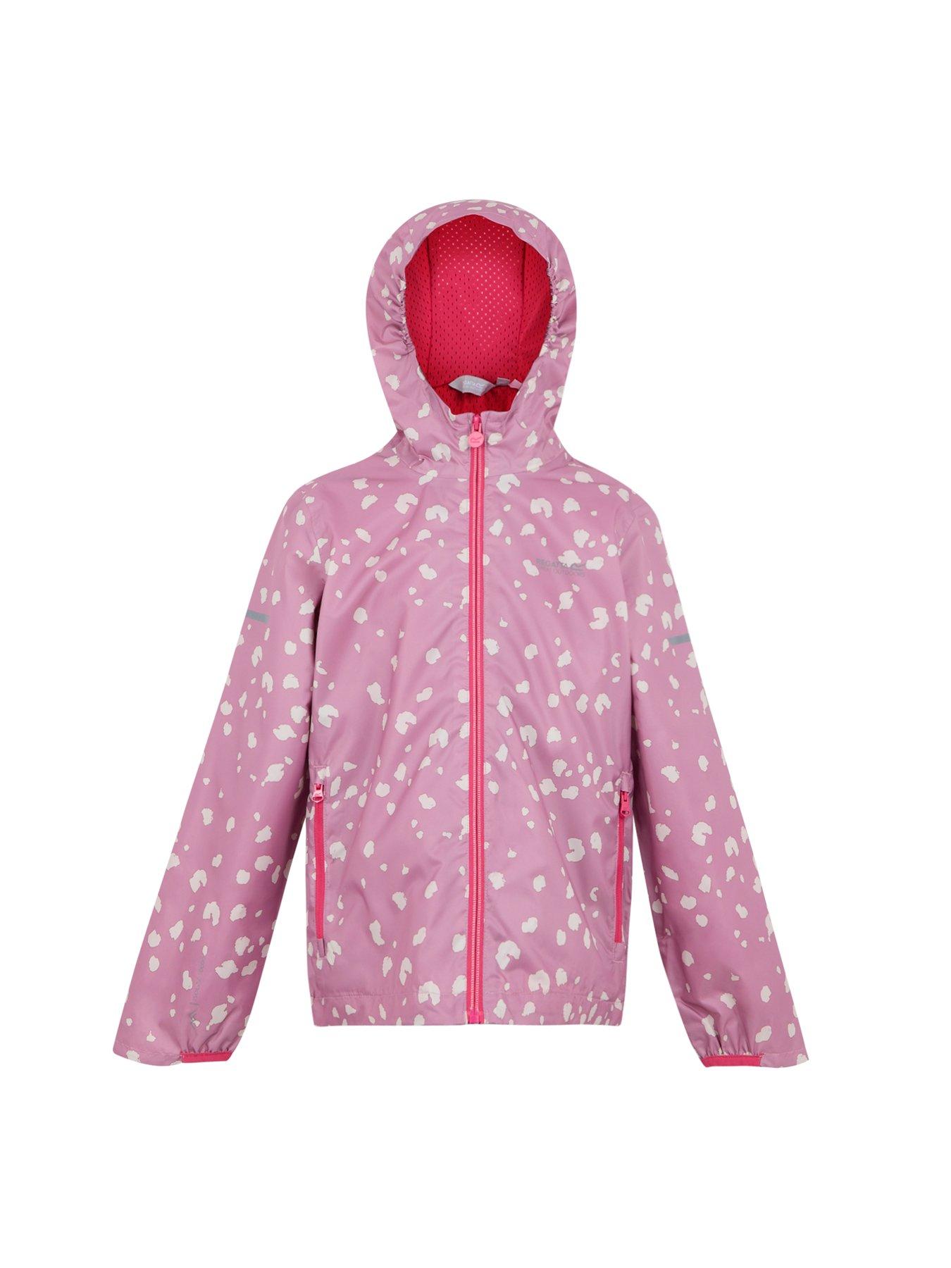  image of regatta-printed-lever-ii-kids-waterproof-shell-jacket--pink