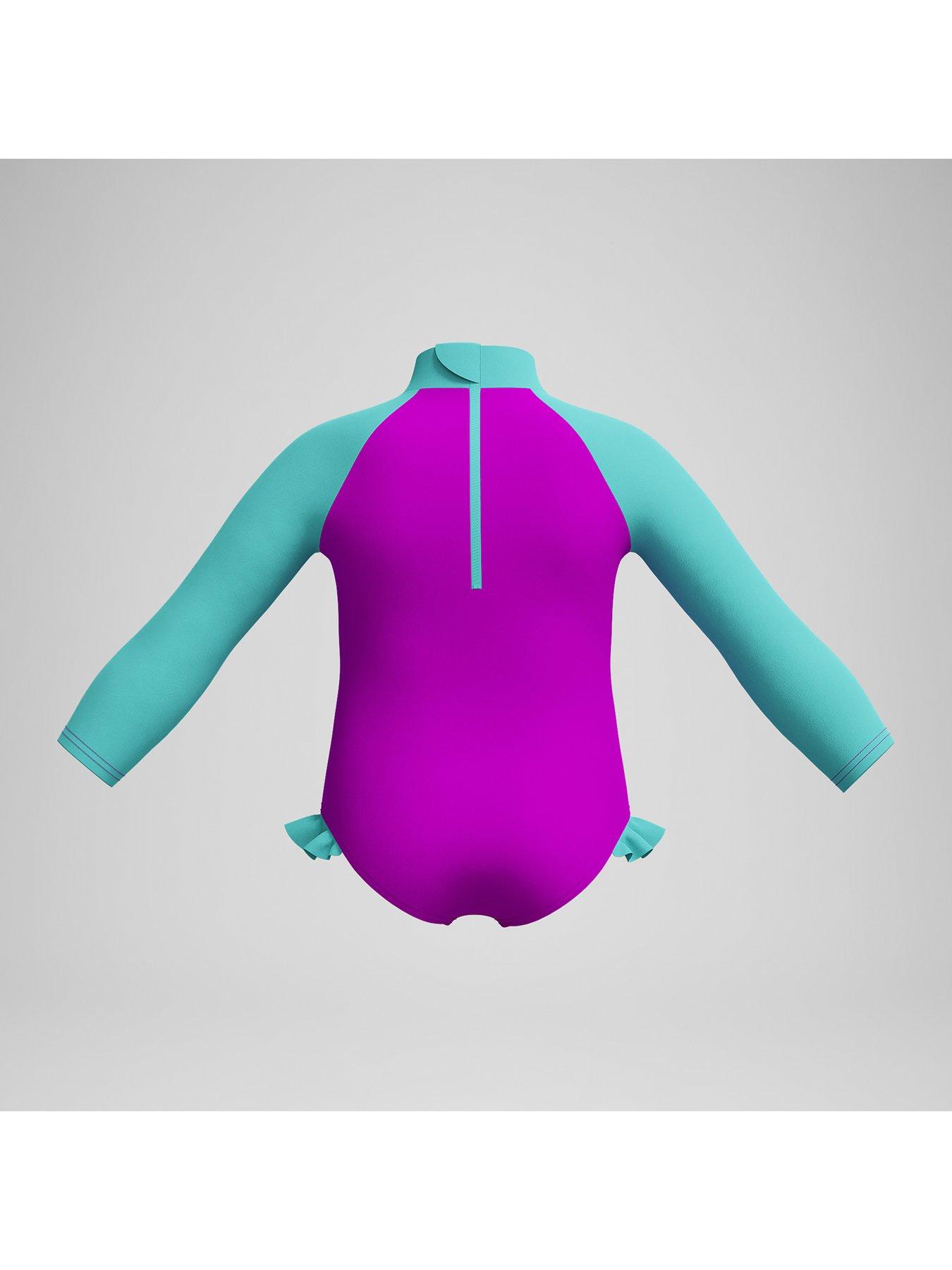  image of speedo-girls-digital-long-sleeve-frill-swimsuit-bluepink