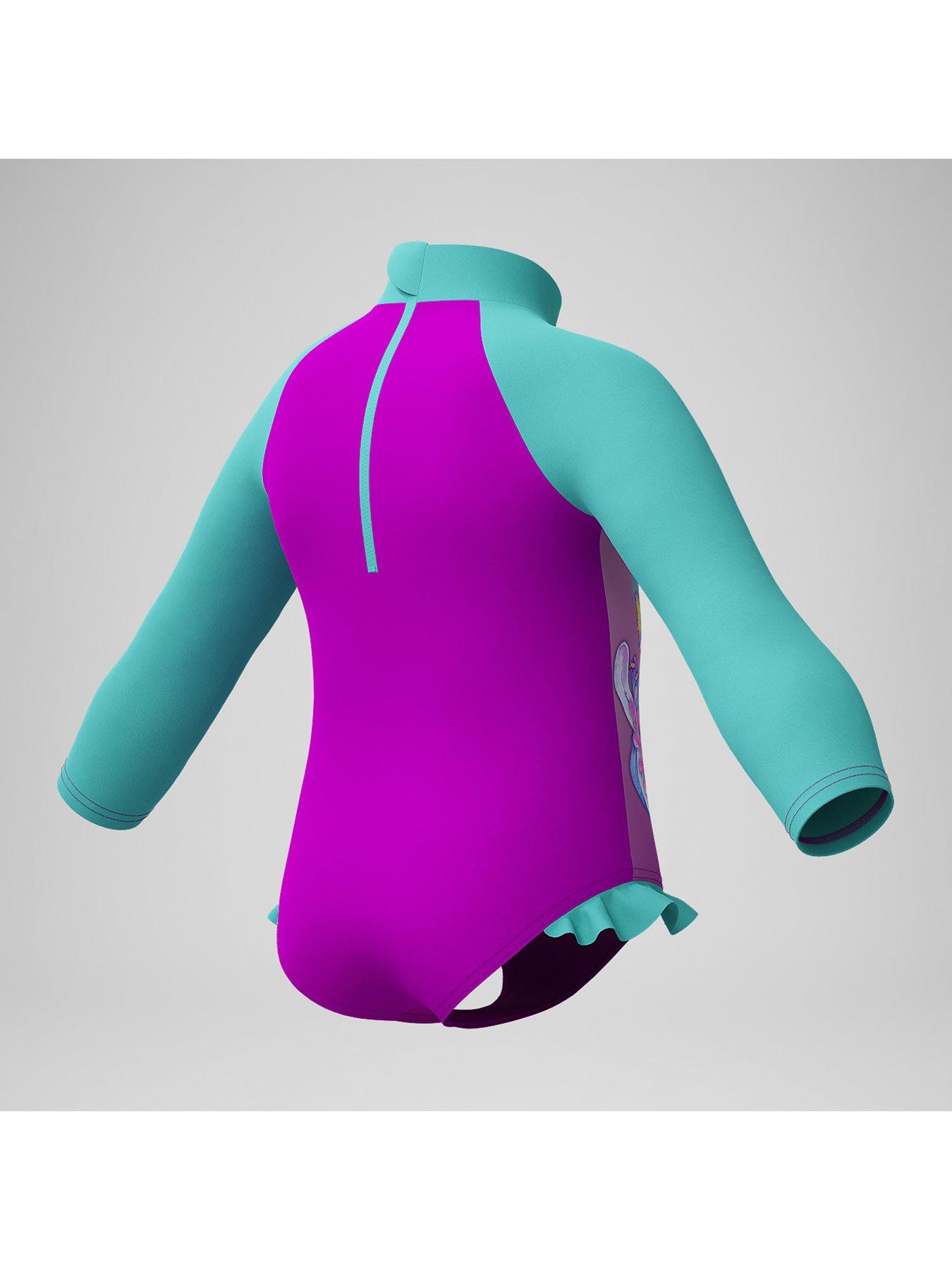  image of speedo-girls-digital-long-sleeve-frill-swimsuit-bluepink