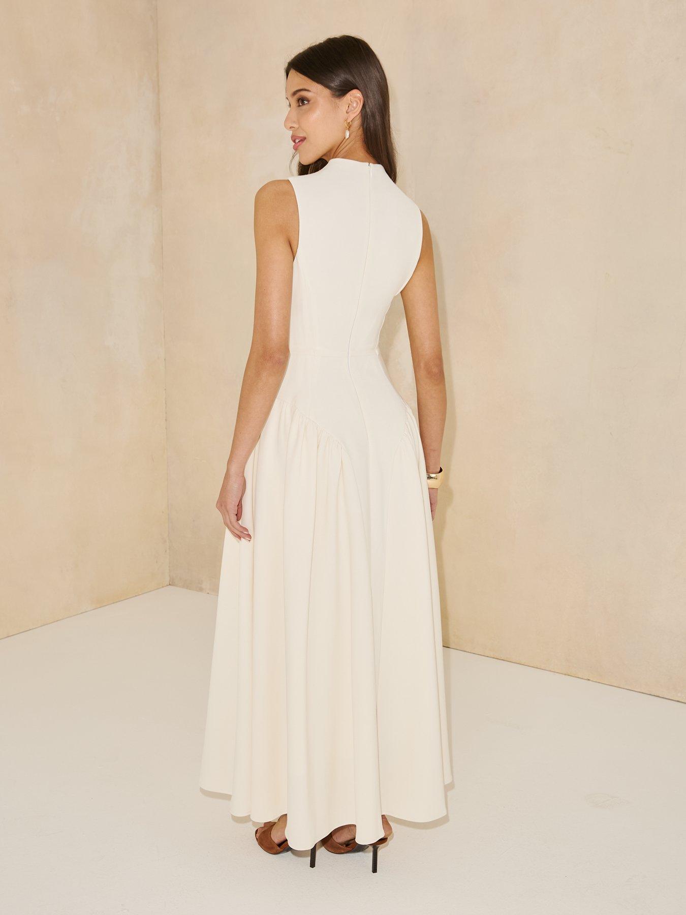 stillFront image of michelle-keegan-pleated-corset-sleeveless-dress-cream