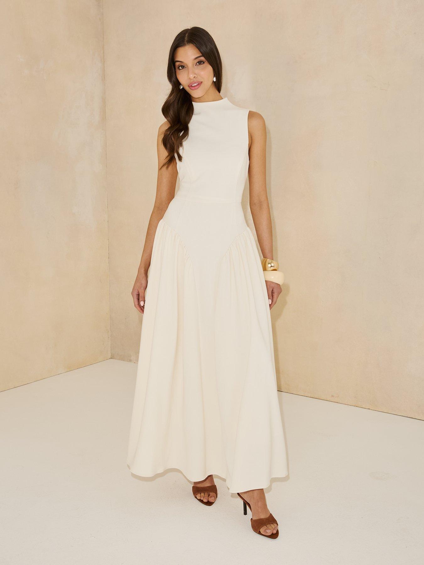  image of michelle-keegan-pleated-corset-sleeveless-dress-cream