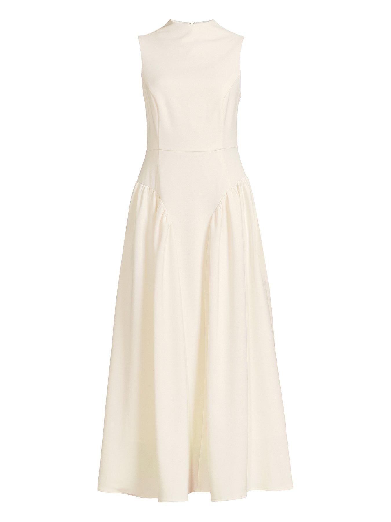  image of michelle-keegan-pleated-corset-sleeveless-dress-cream