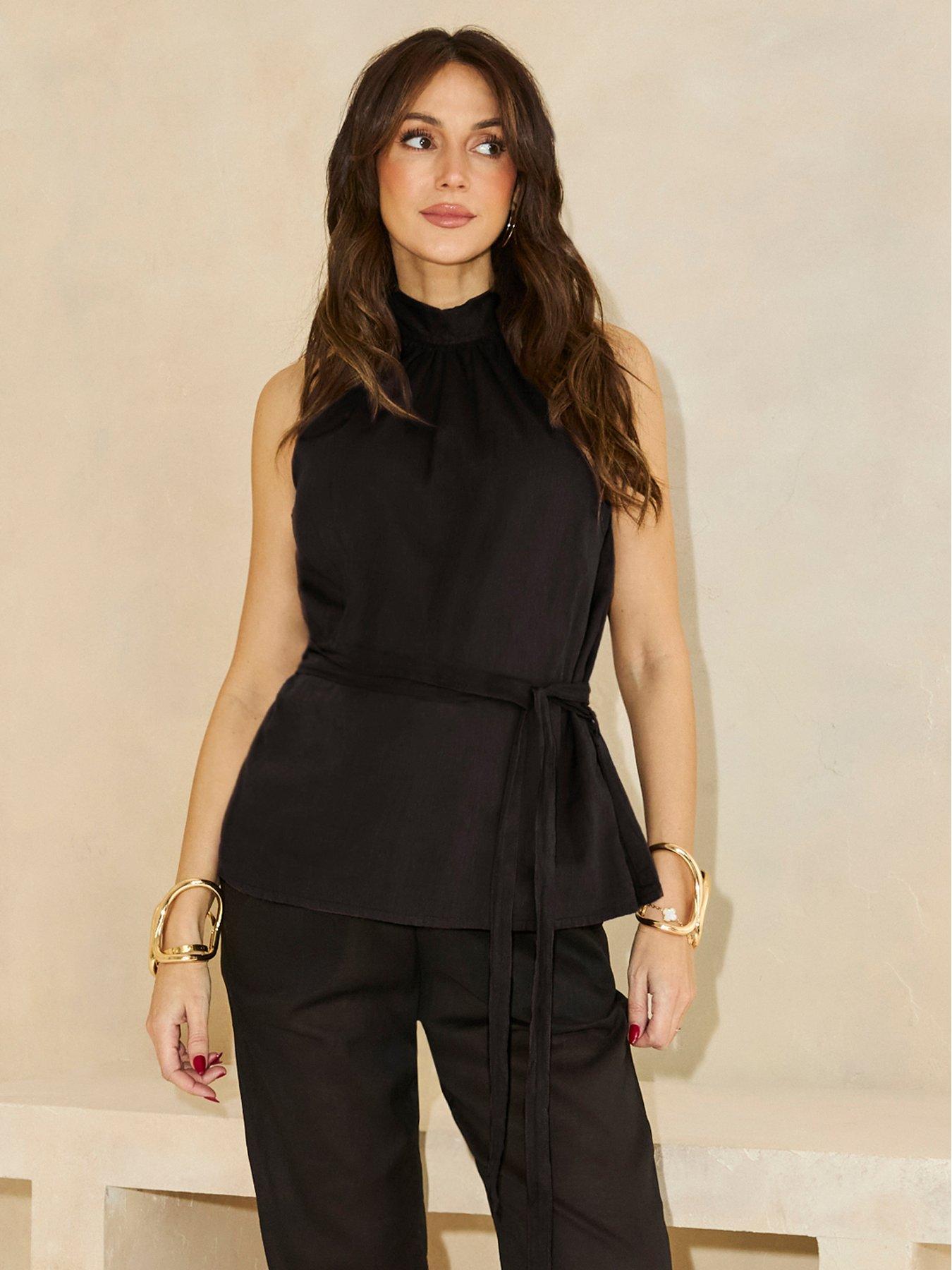 michelle-keegan-halter-neck-rami-top-co-ord-black