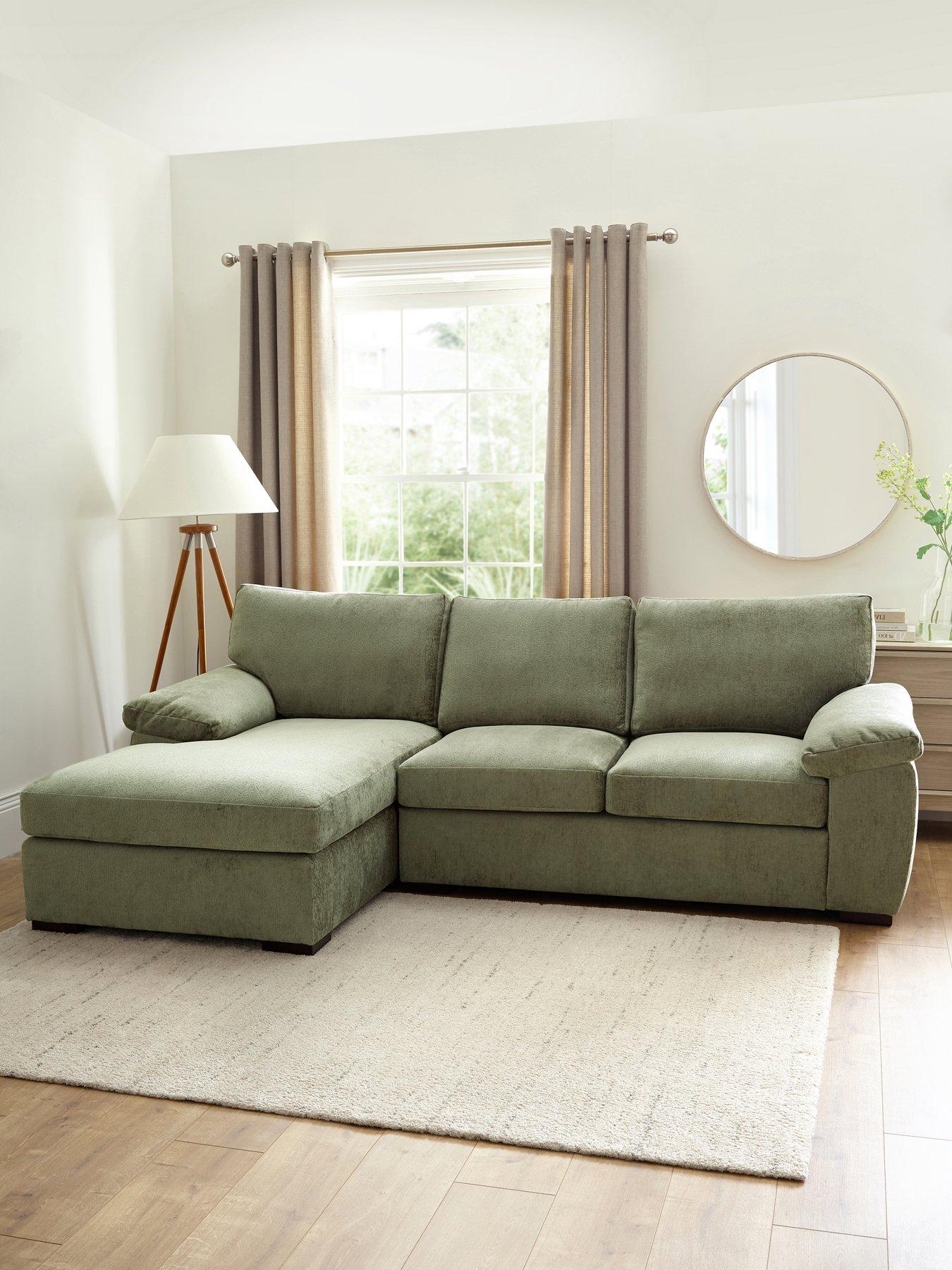 The Very Collection Salerno Standard Back Left Hand 3 Seater Fabric Chaise Sofa – Olive Green - FSC® Certified