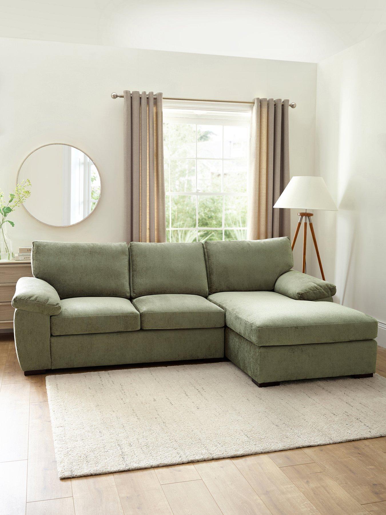 Very Home Salerno Standard Back Right Hand 3 Seater Fabric Chaise Sofa - Green - FSC® Certified