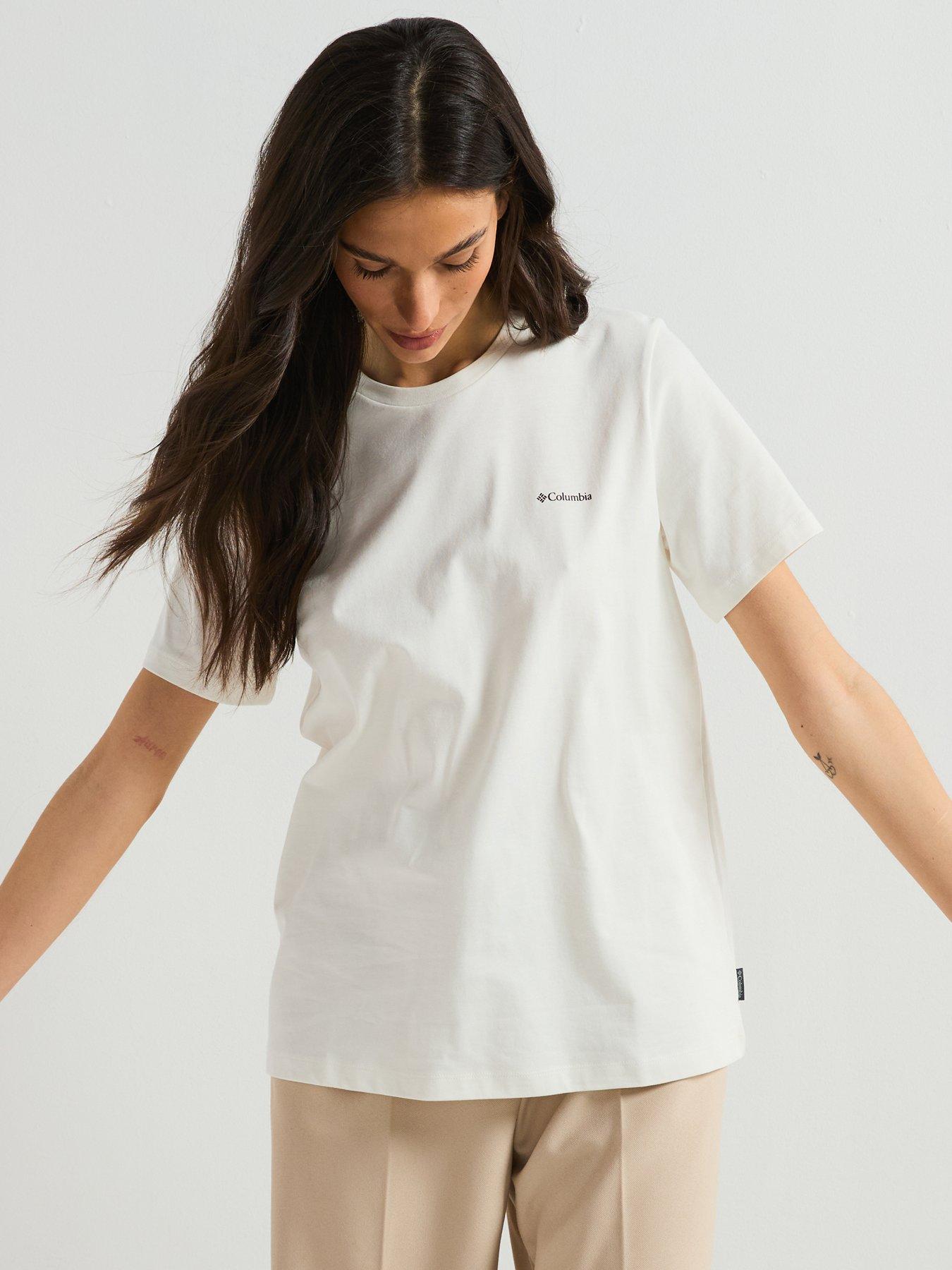  image of columbia-womens-boundless-beauty-logo-short-sleeve-t-shirt-cream