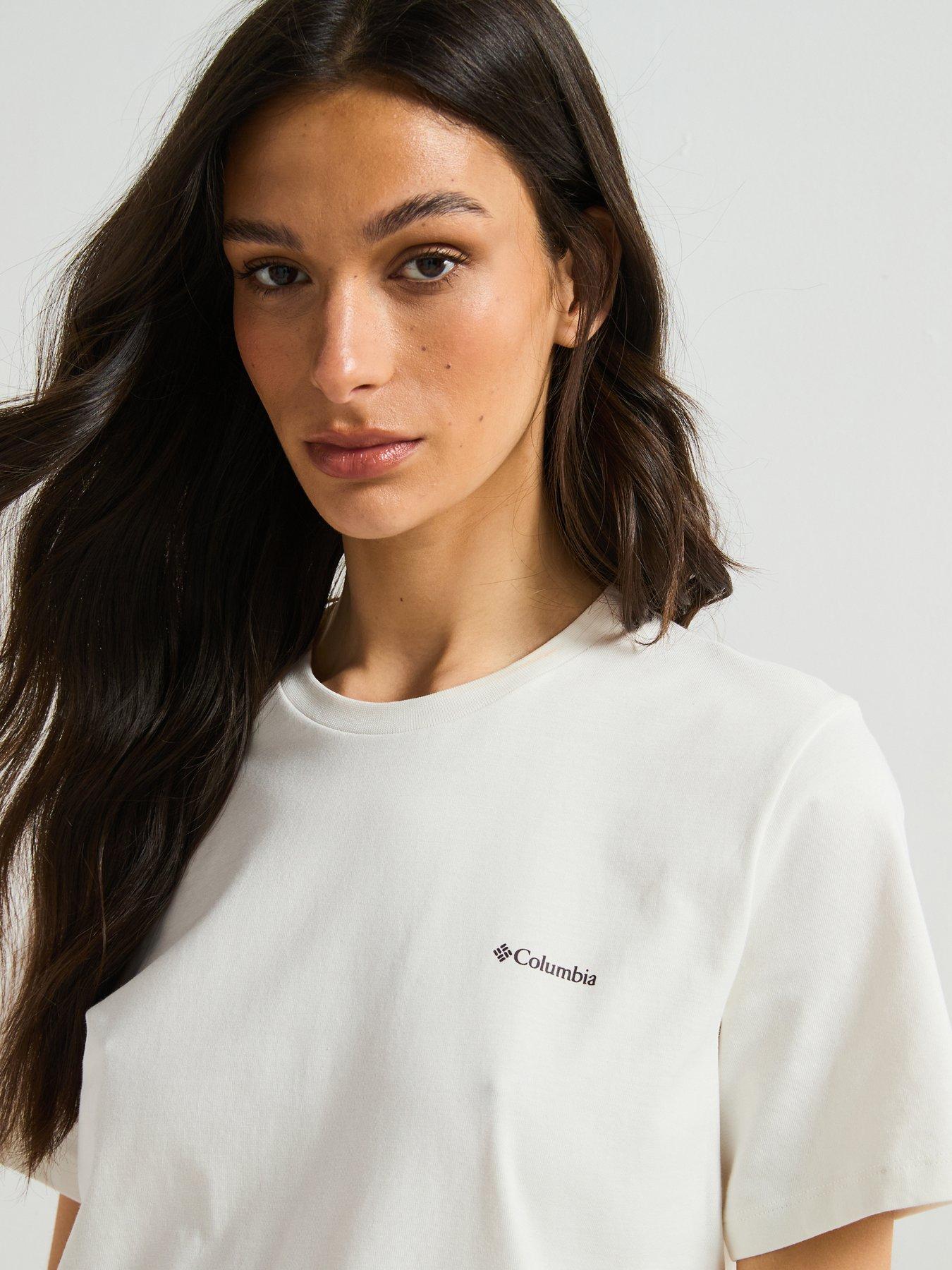  image of columbia-womens-boundless-beauty-logo-short-sleeve-t-shirt-cream