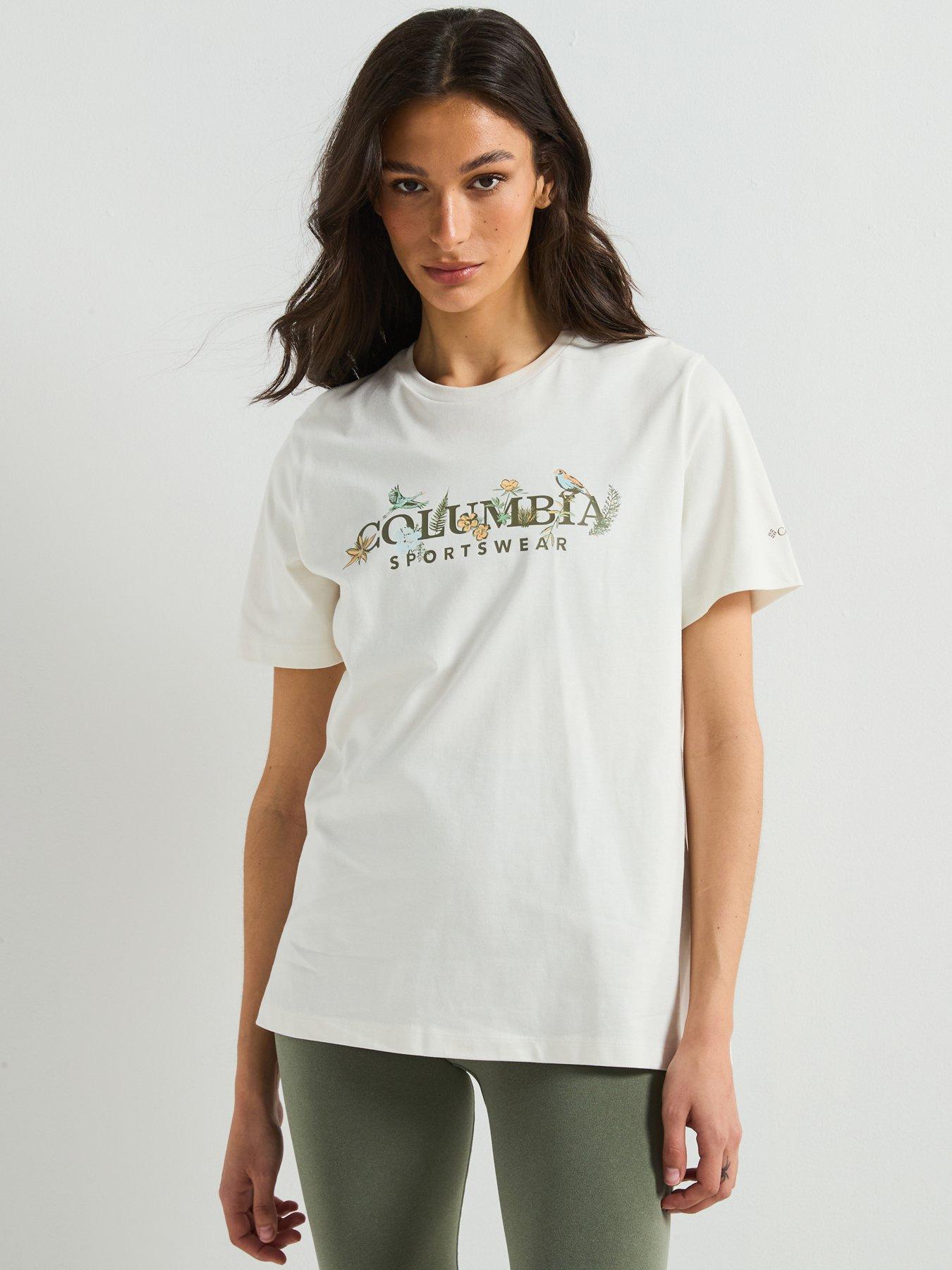 Image 1 of 6 of Columbia Womens Boundless Beauty Logo Short Sleeve T-shirt - Cream