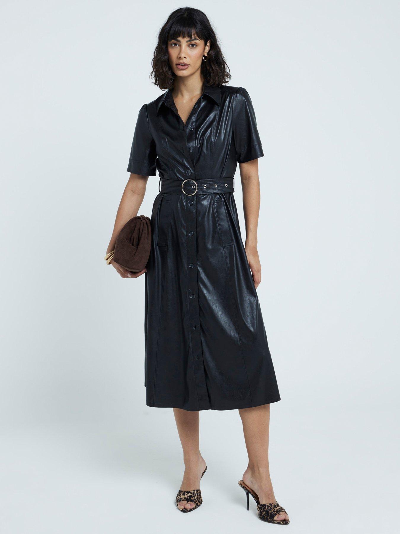 undefined PU Midi Midi Dress - Black