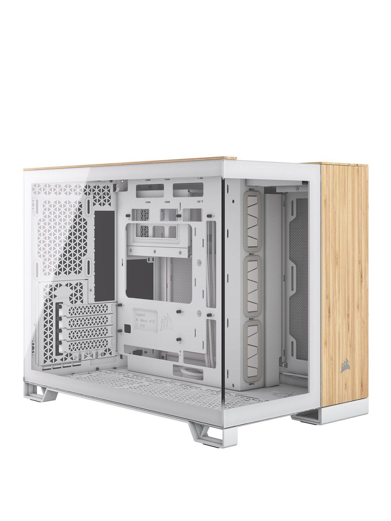 undefined 2500X Tempered Glass Dual Chamber Micro-ATX Mid-Tower PC Case - White/Bamboo Wood