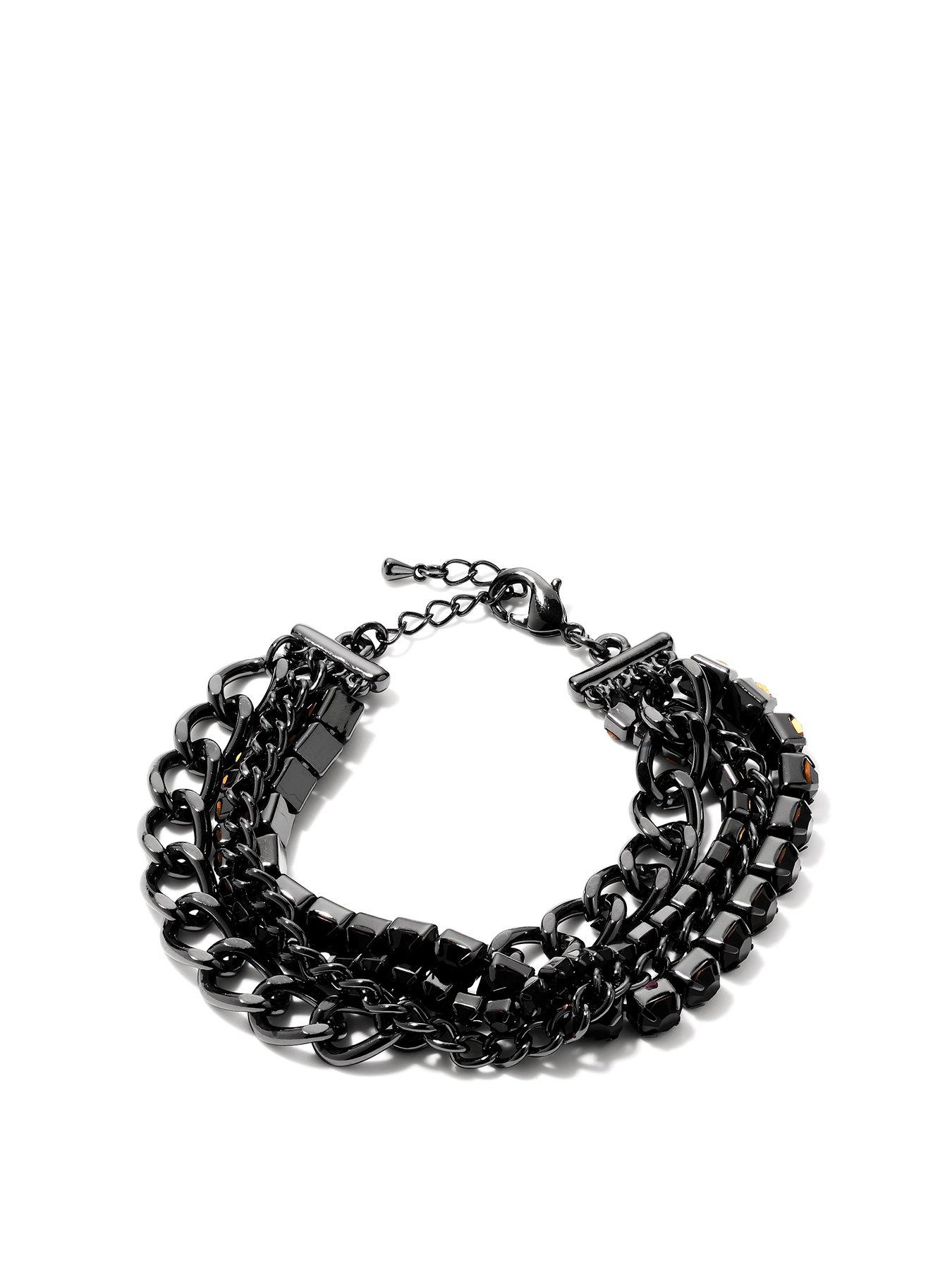 undefined Gun-Grey Mixed Strand Layered Bracelet