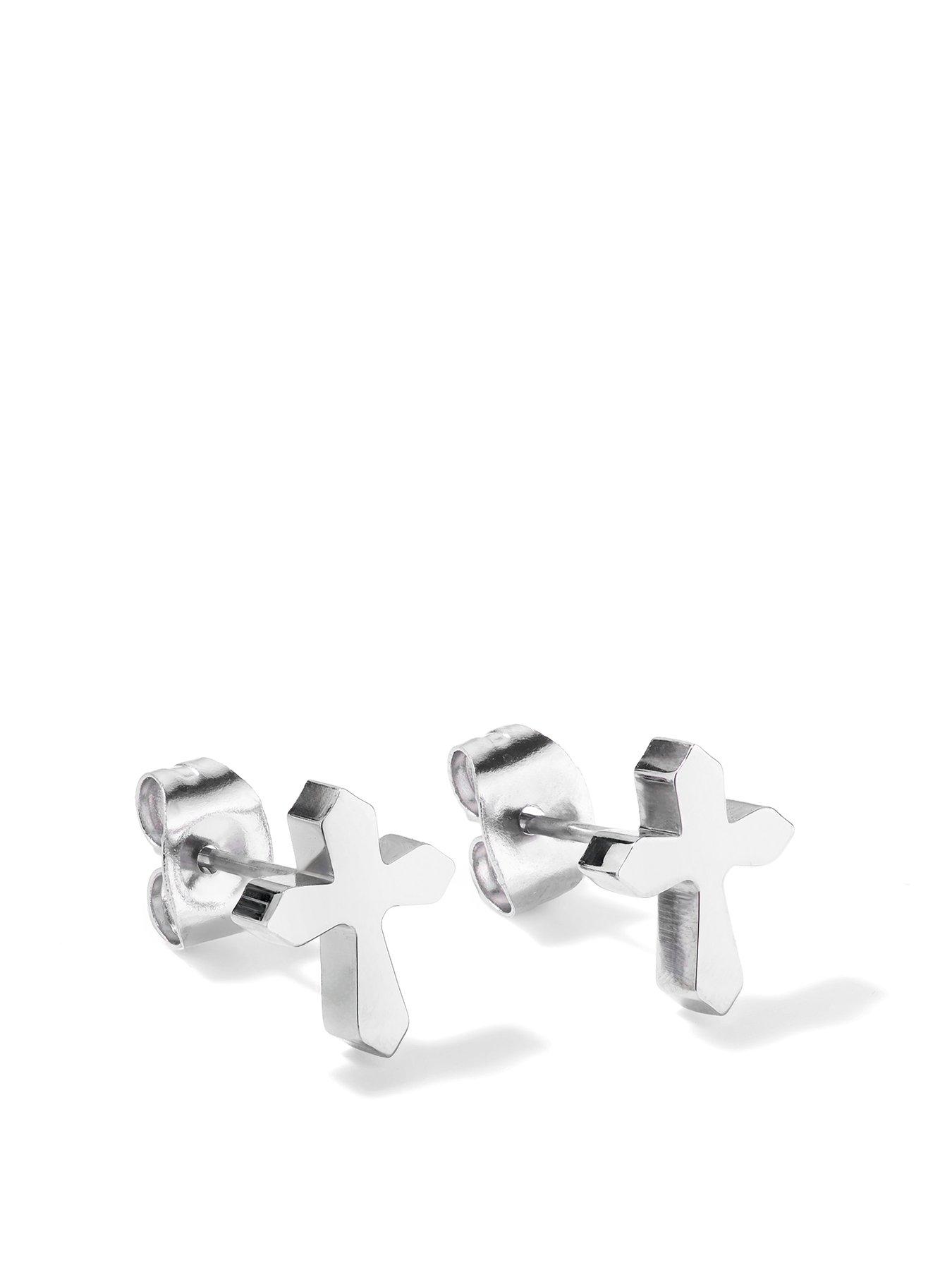 the-love-collection-mens-stainless-steel-cross-stud-earrings