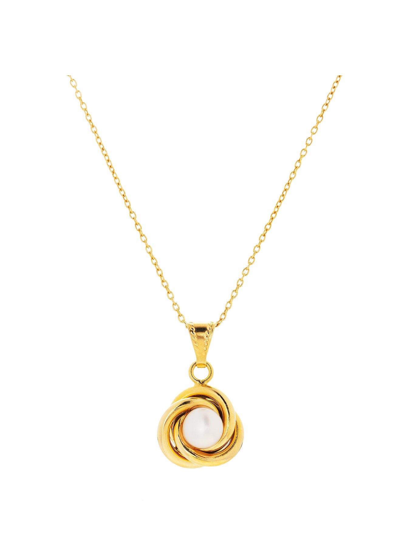  image of the-love-collection-gold-plated-sterling-silver-freshwater-pearl-knot-necklace