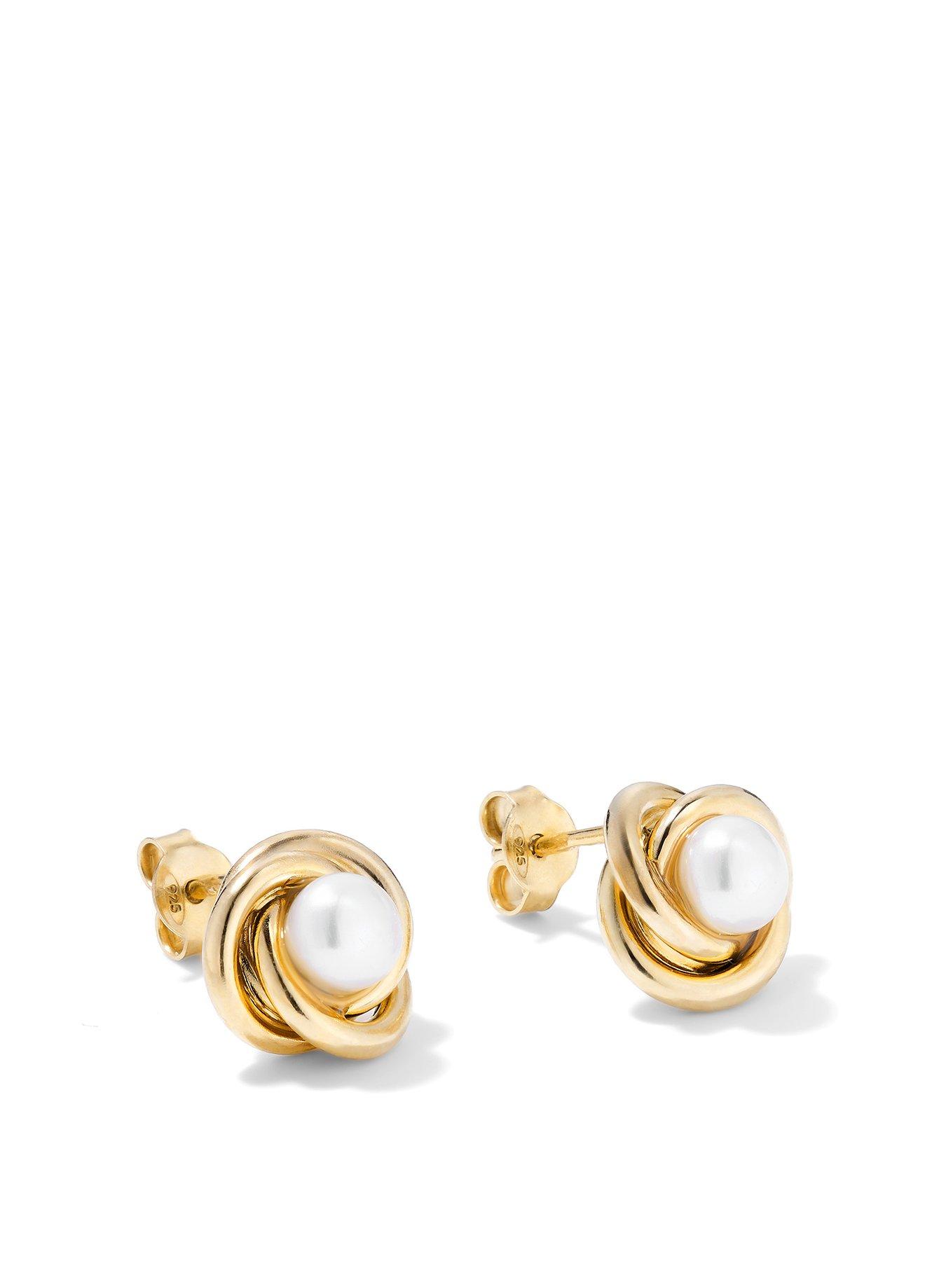 the-love-collection-gold-plated-sterling-silver-freshwater-pearl-knot-stud-earrings