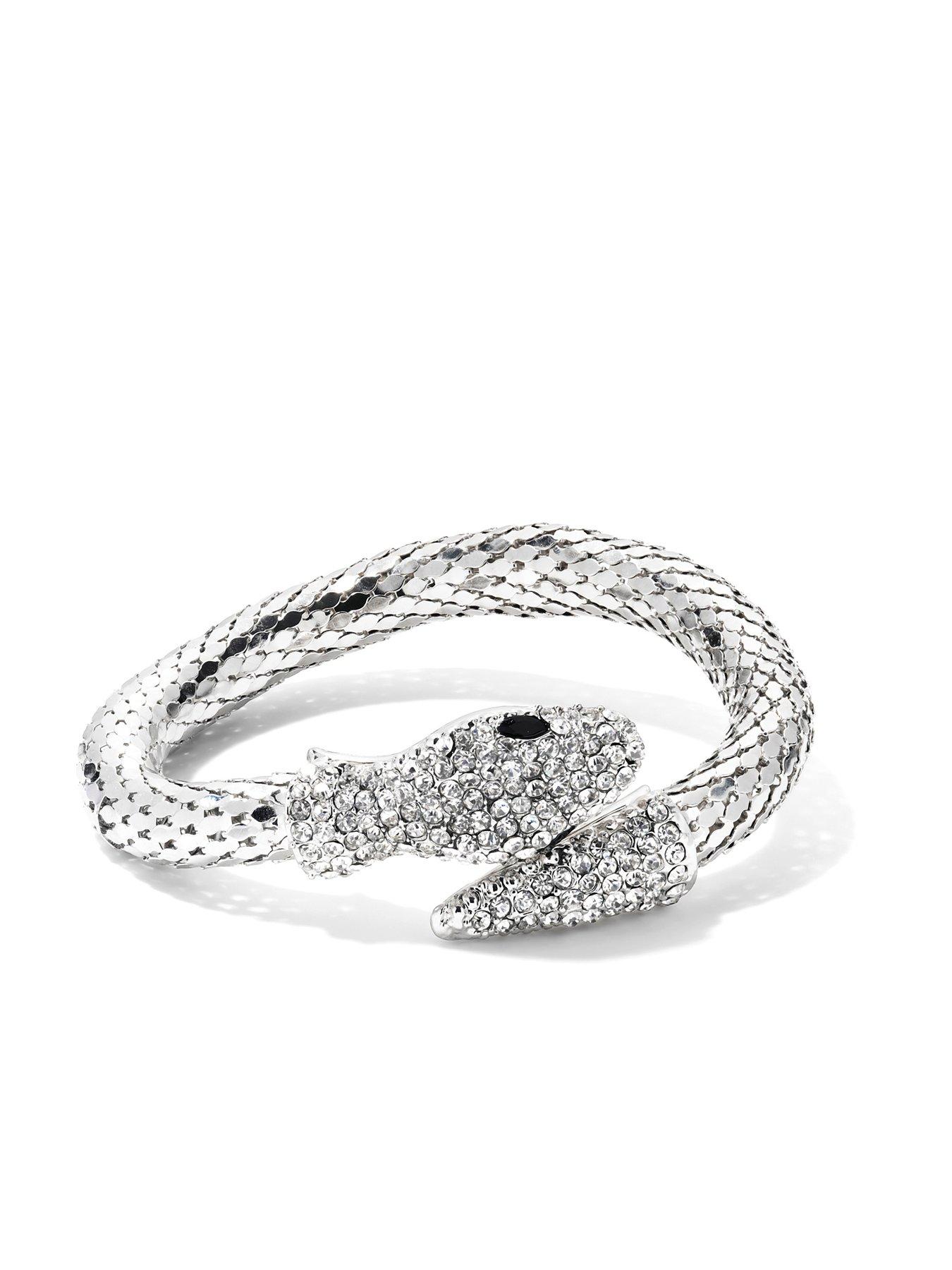 the-love-collection-silver-tone-clear-crystal-open-snake-bangle