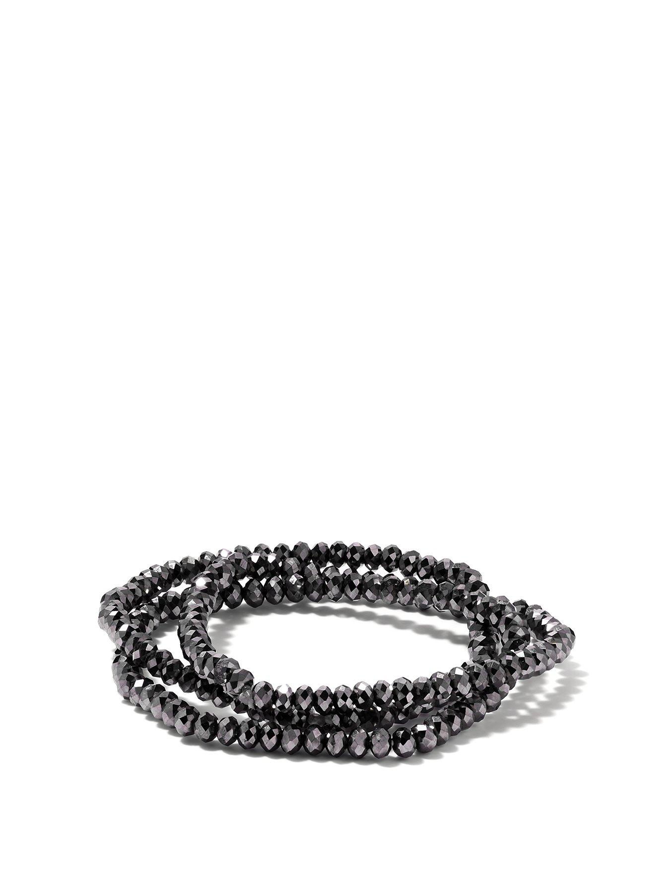 undefined Gun-Grey Crystal Beads Trio Stretch Bracelet