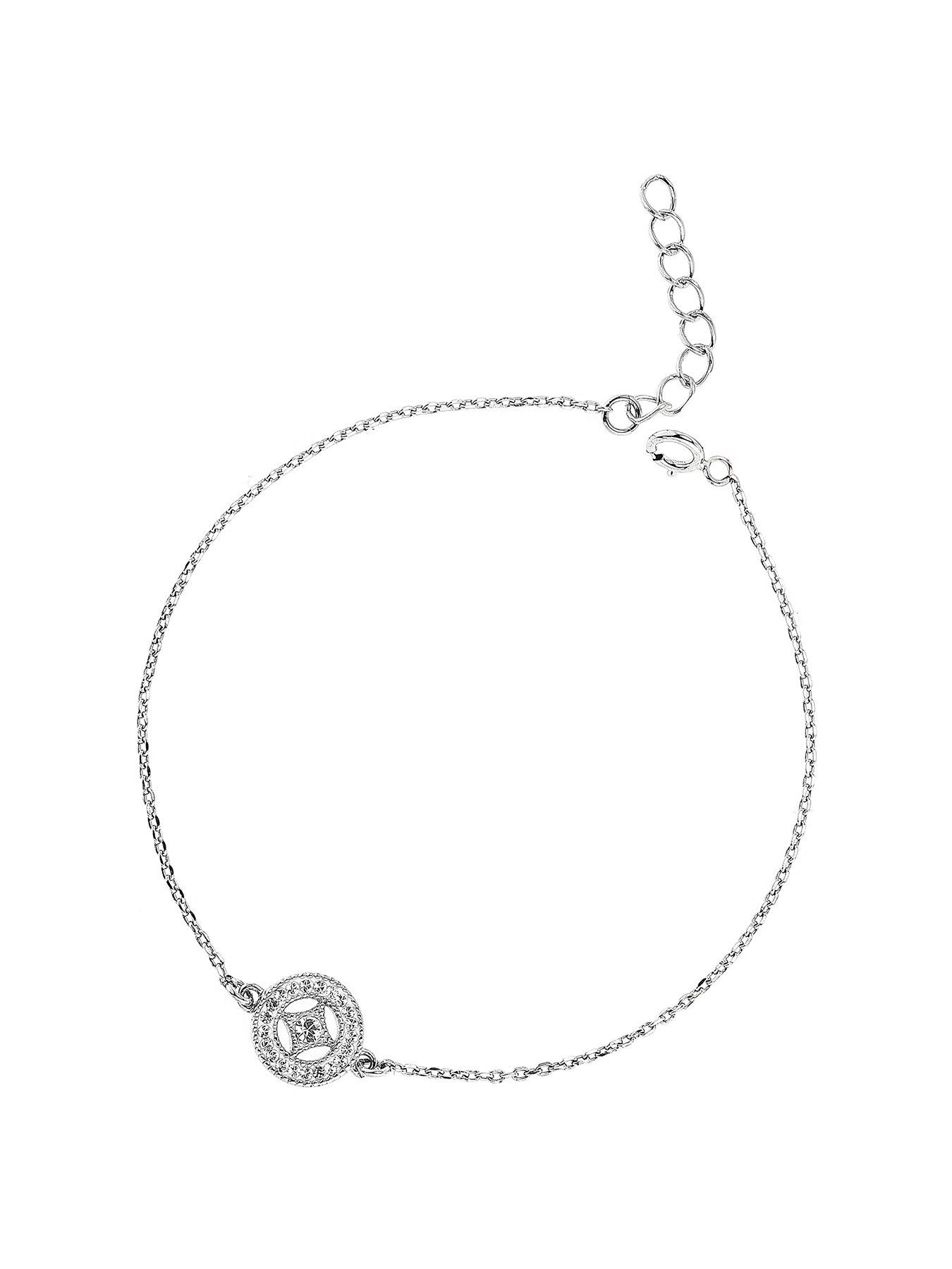 undefined Sterling Silver Crystal Round Milgrain Bracelet