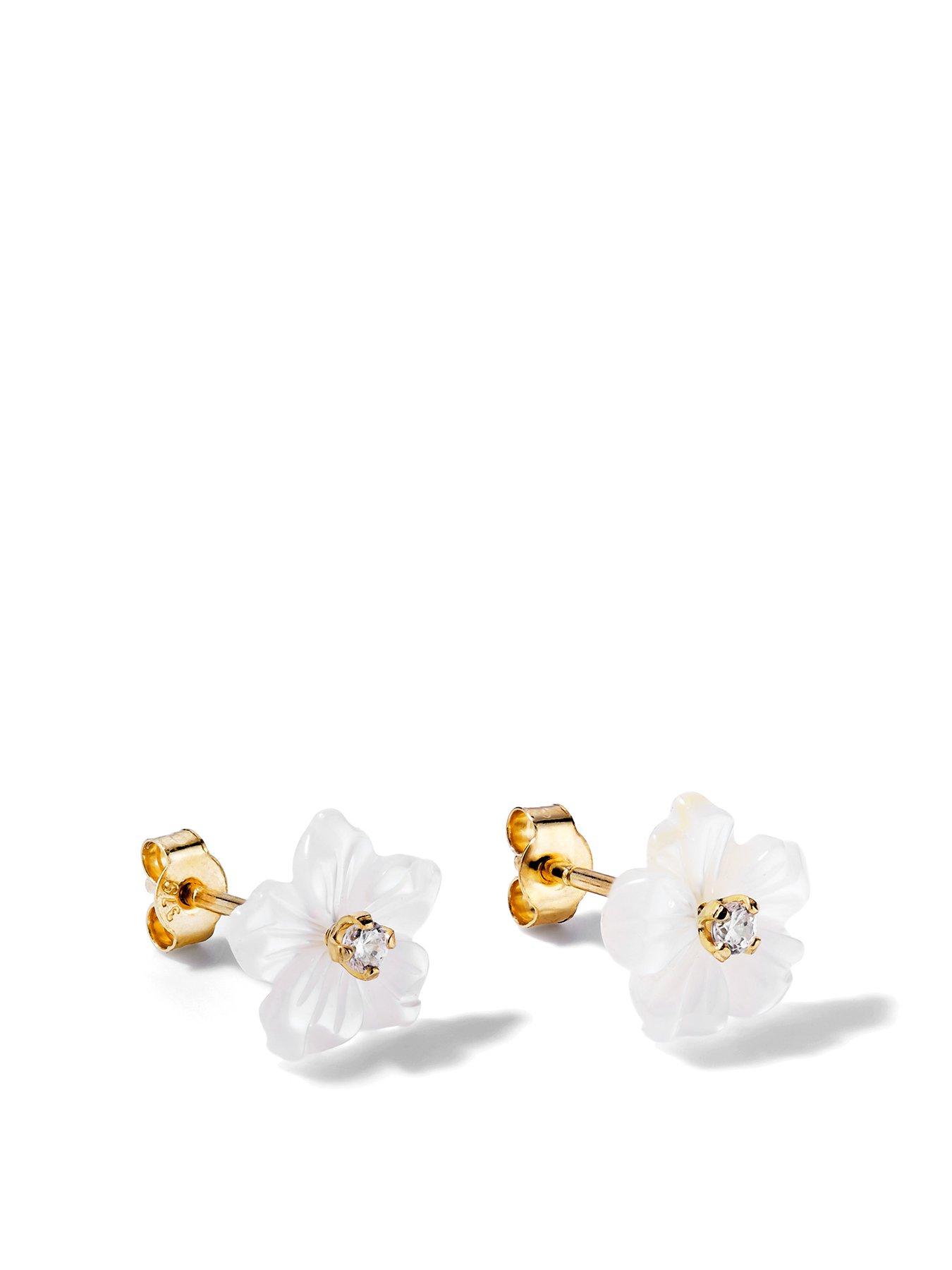 the-love-collection-9ct-yellow-gold-mother-of-pearl-cubic-zirconia-flower-stud-earrings