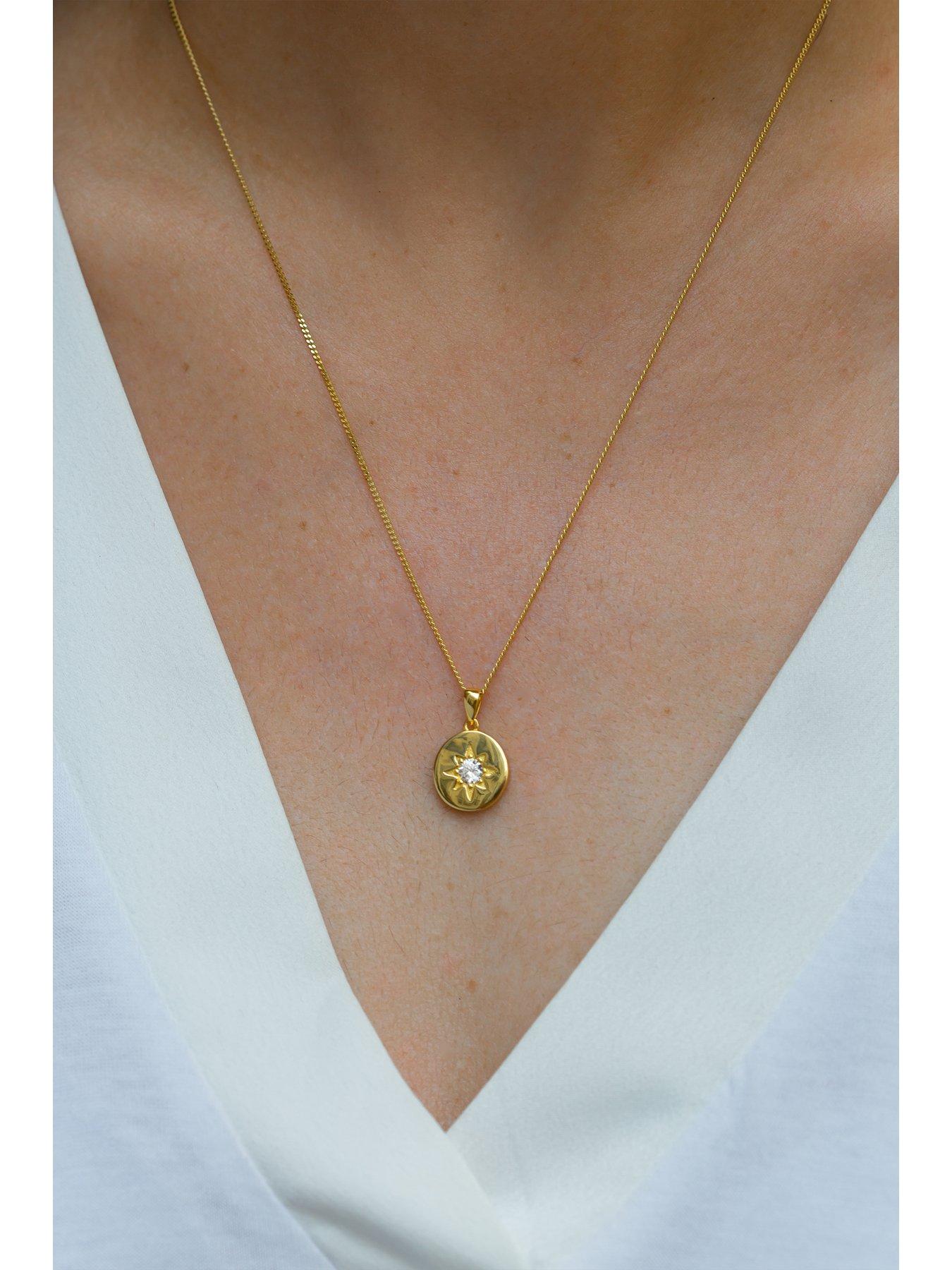 Image 2 of 4 of The Love Collection Gold Plated Sterling Silver Round Disc Pendant Necklace