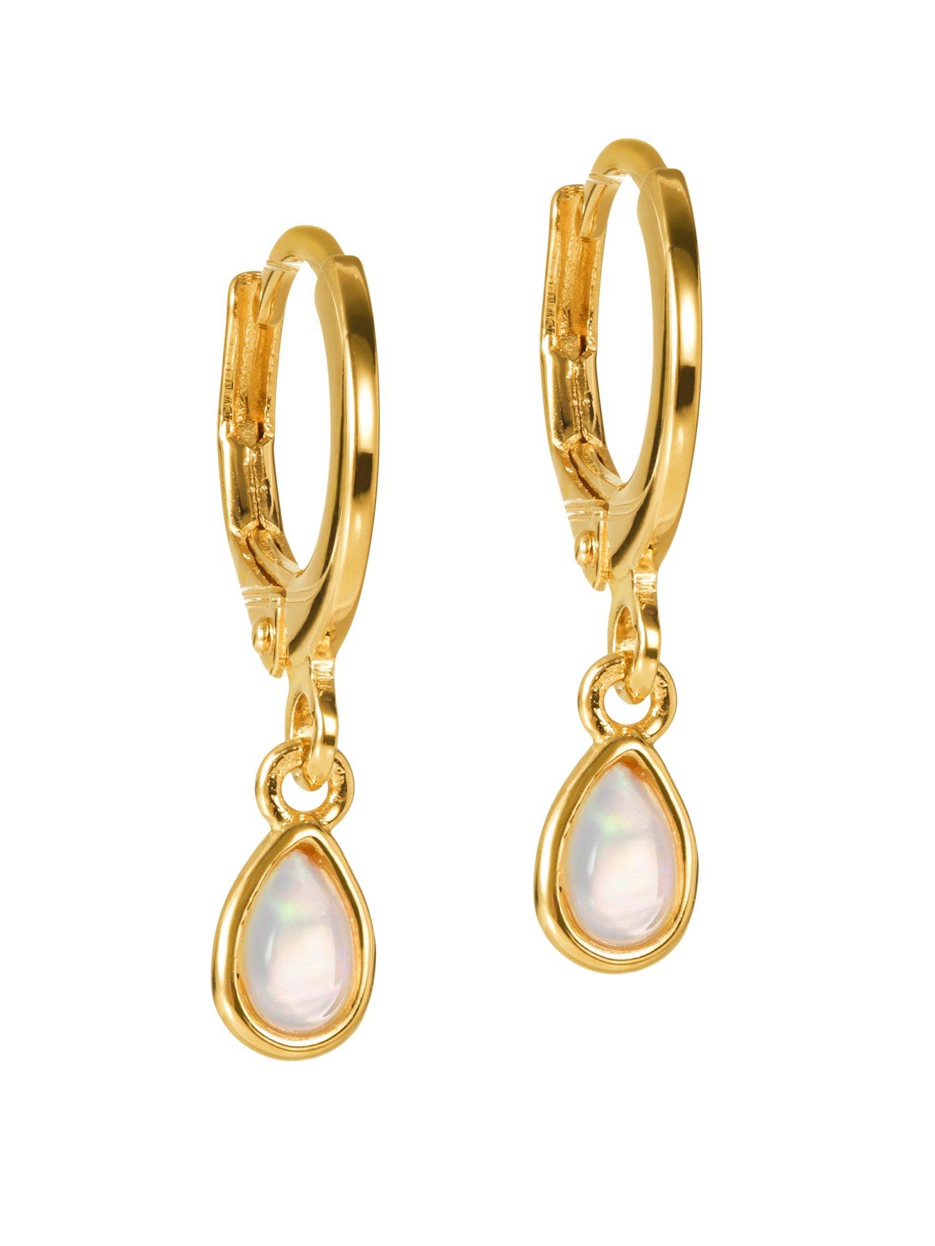 the-love-collection-18ct-gold-plated-sterling-silver-opal-drop-hoop-earrings