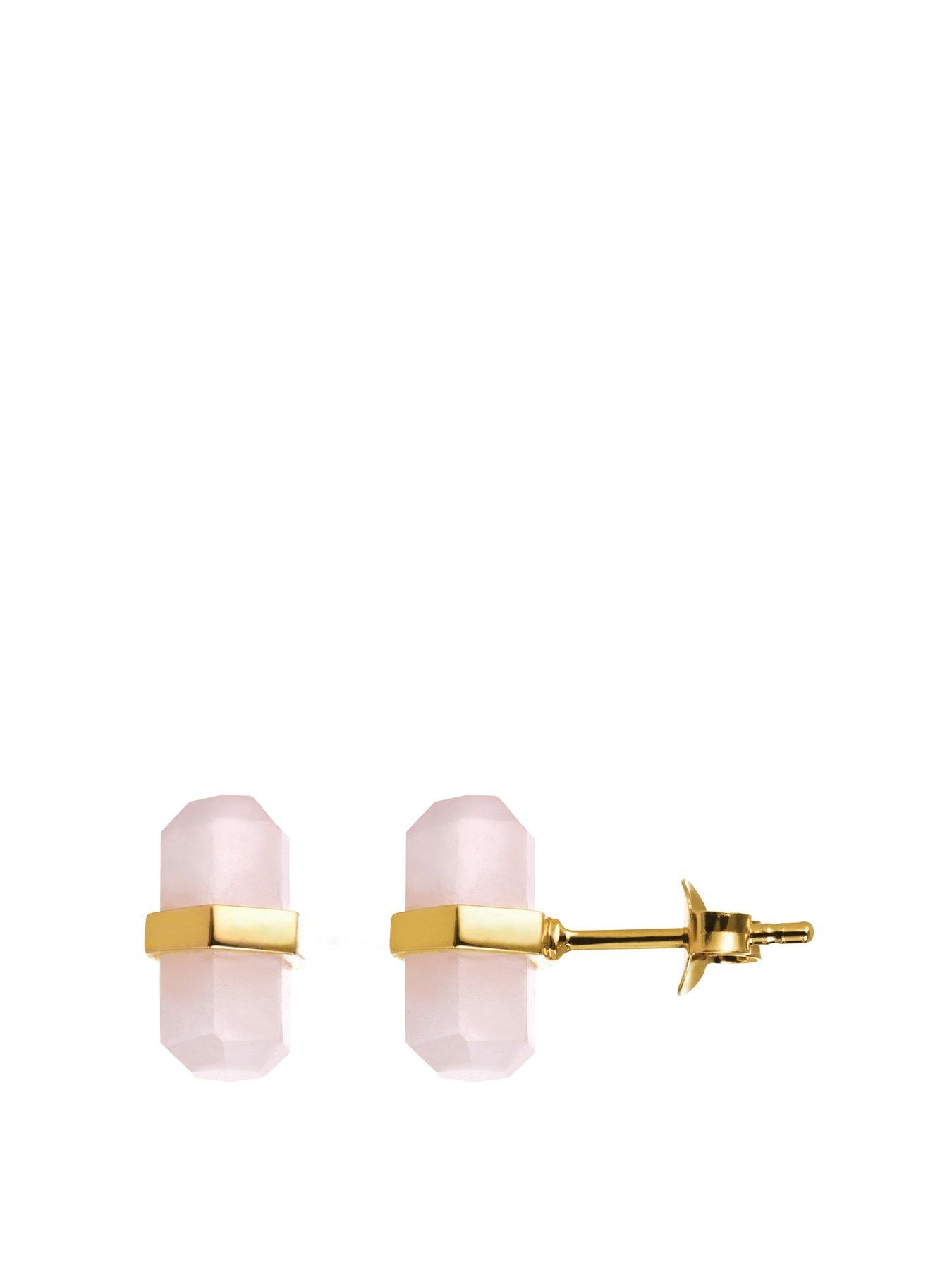 the-love-collection-18ct-gold-plated-sterling-silver-rose-quartz-stud-earrings