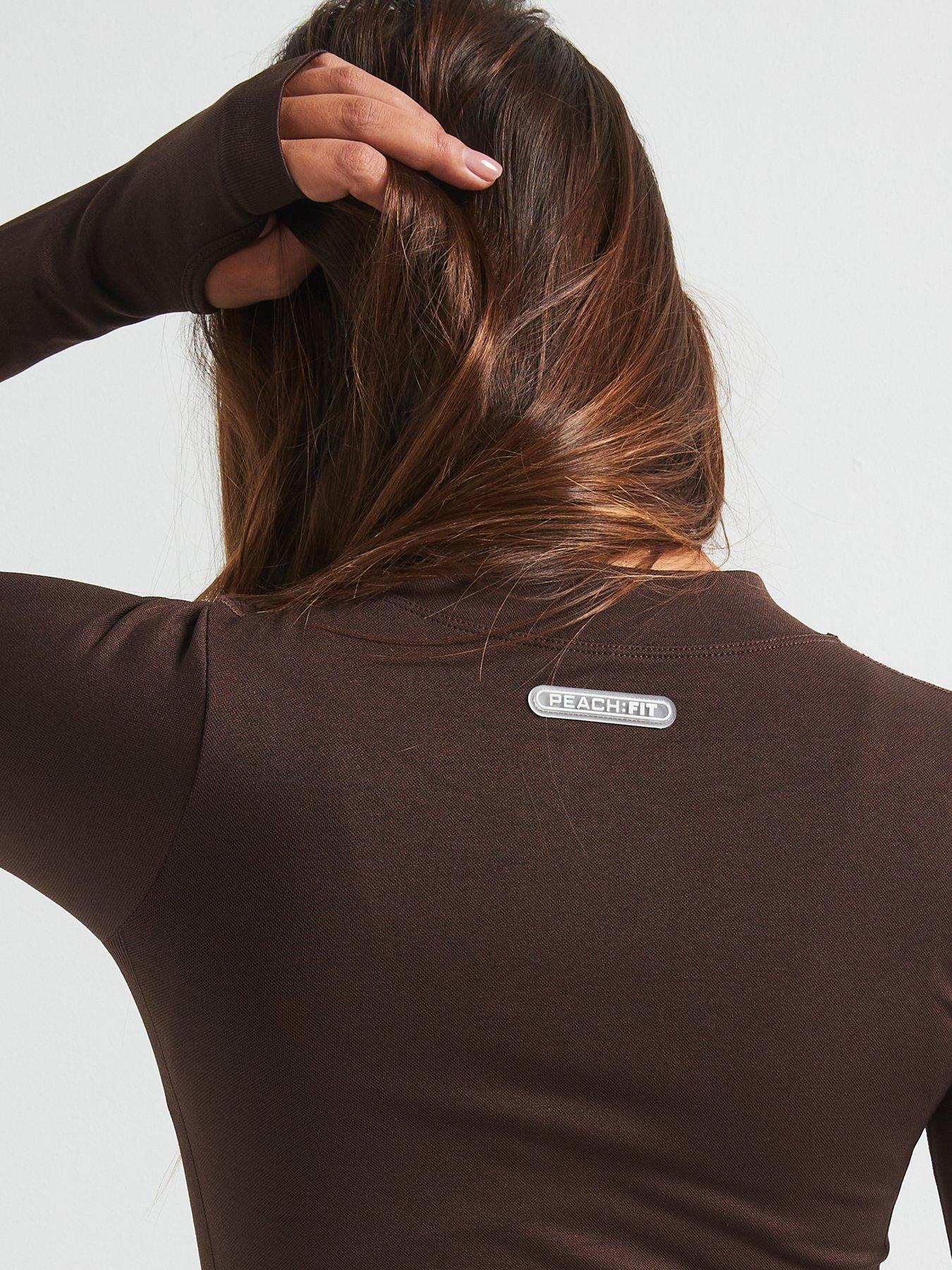  image of peach-fit-womens-lucia-zip-thru-top-brown