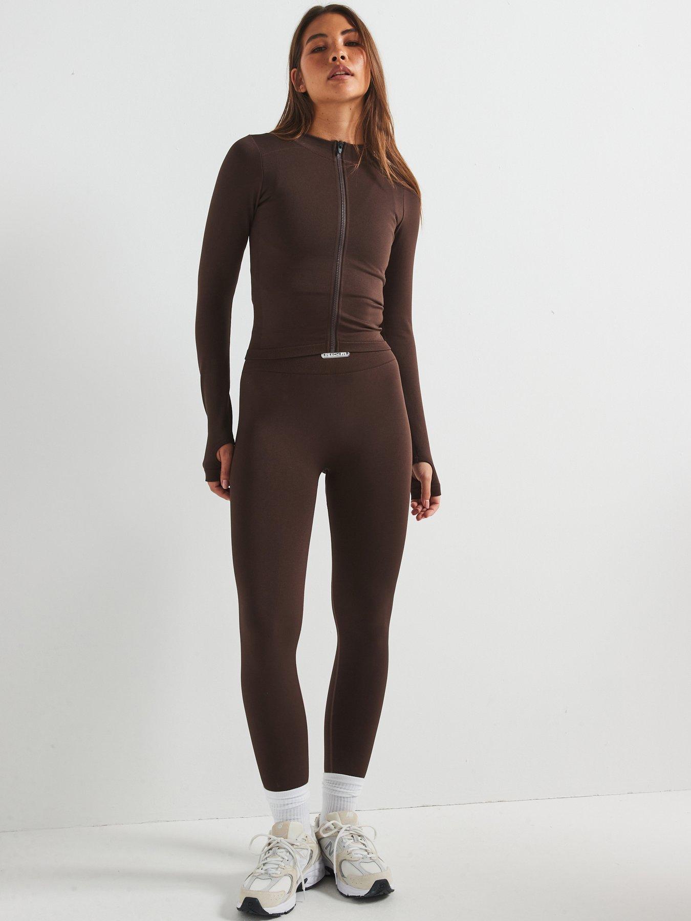  image of peach-fit-womens-lucia-zip-thru-top-brown