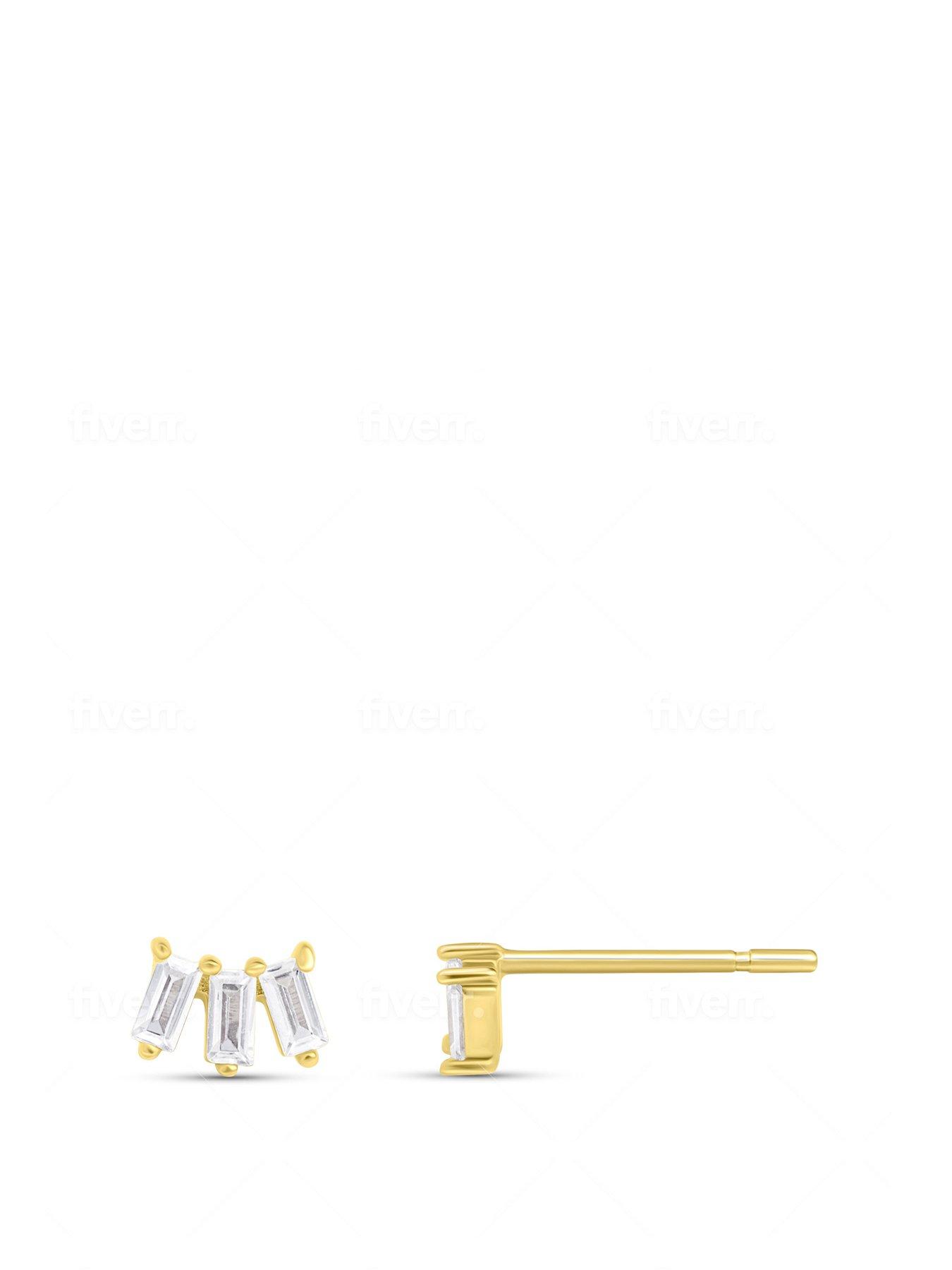 the-love-silver-collection-18ct-gold-plated-sterling-silver-cubic-zirconia-baguette-studs